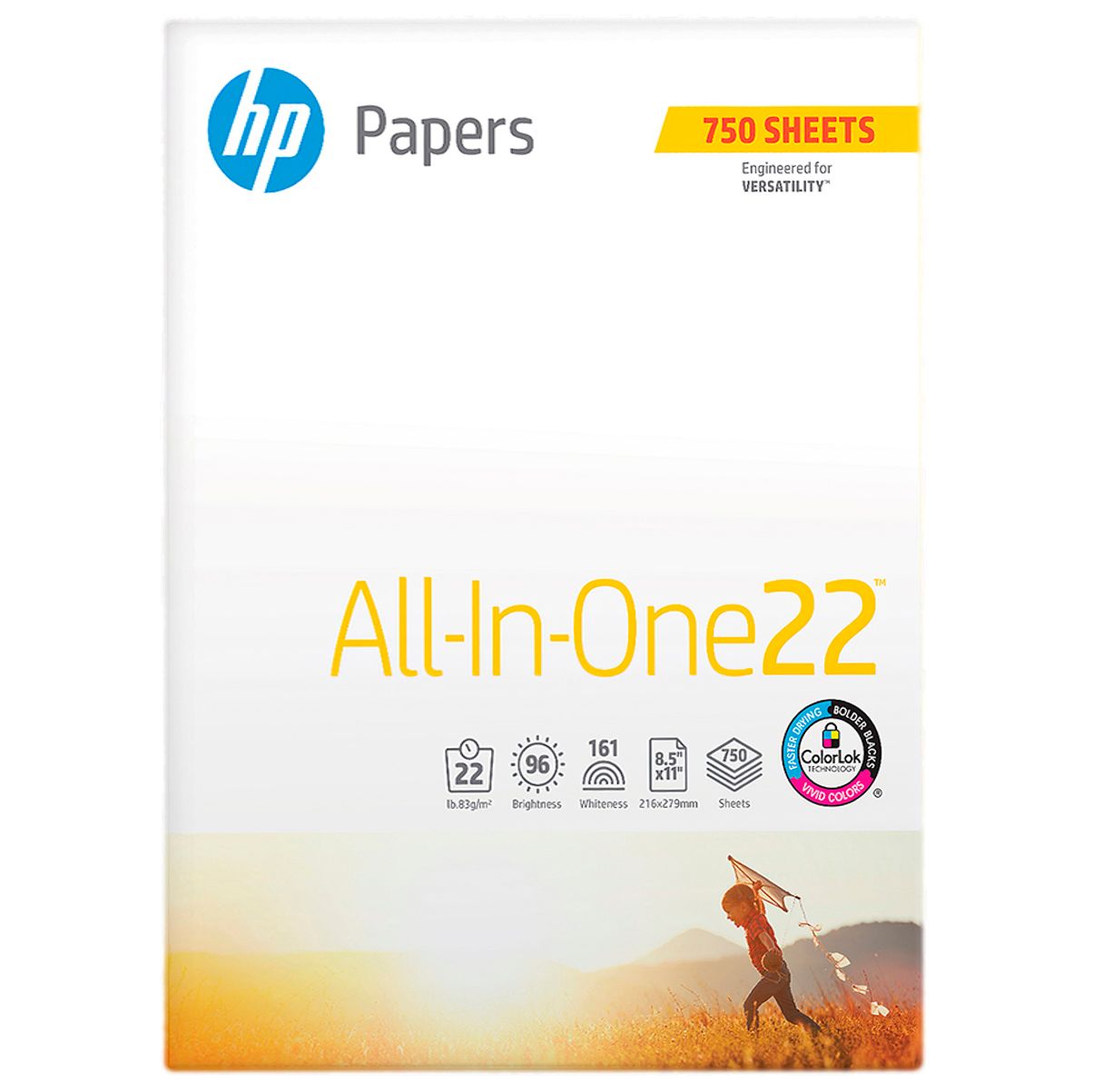 HP All-In-One Printing Paper, 96 Brightness, 22 lb., Letter, 1 Ream, 750 Sheets