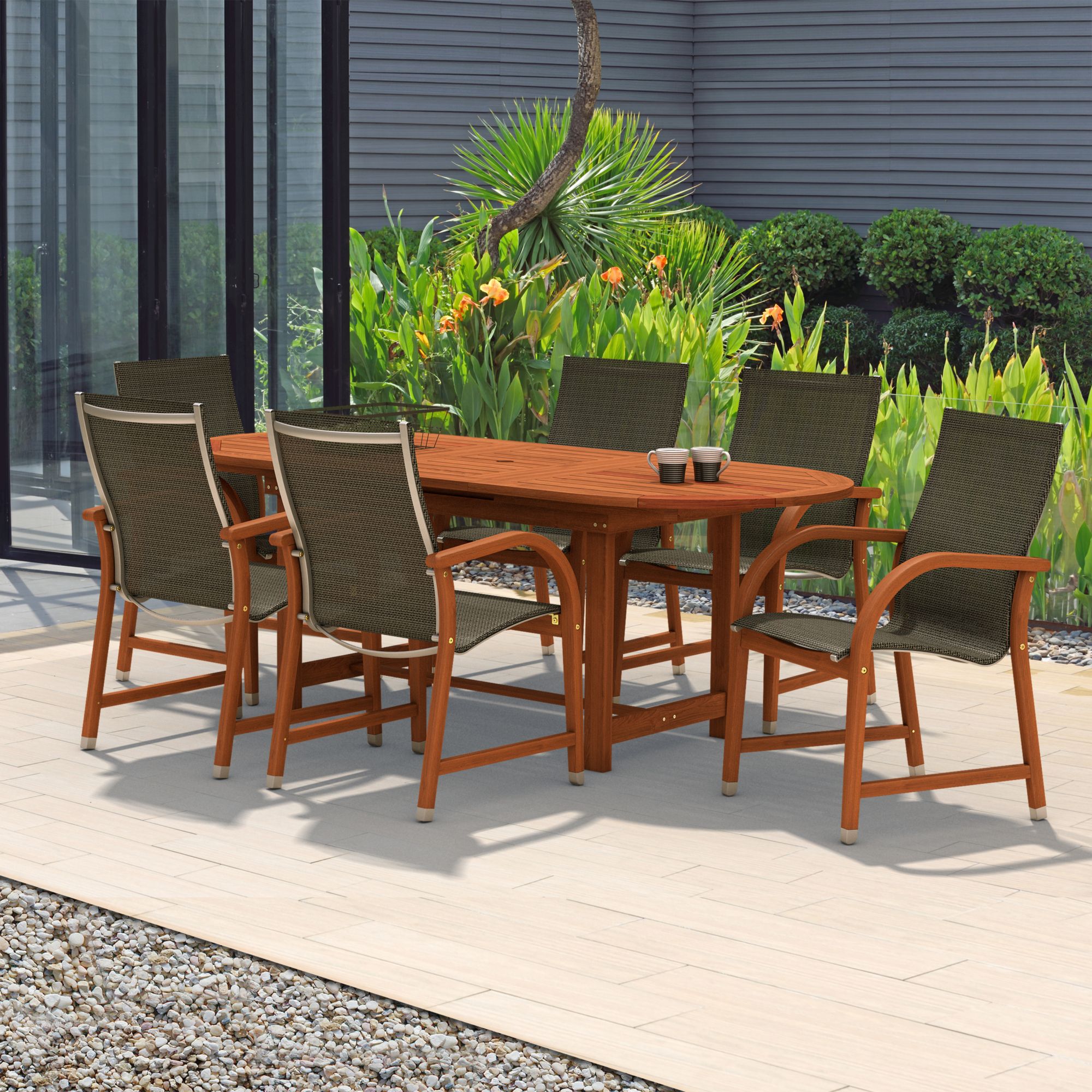 Amazonia Indiana 7-Pc. Oval Eucalyptus Outdoor Dining Set - Black/Brown