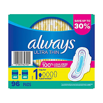 Always Ultra Thin Regular Pads with Flexi-Wings, 96 ct.