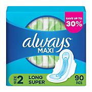 Always Long and Super Maxi Pads with Flexi-Wings Multipack, 90 ct.