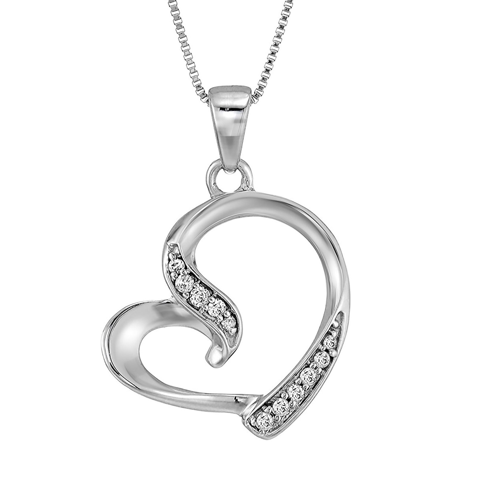 .05 ct. t.w. Diamond Tilted Heart Necklace in 14k White Gold