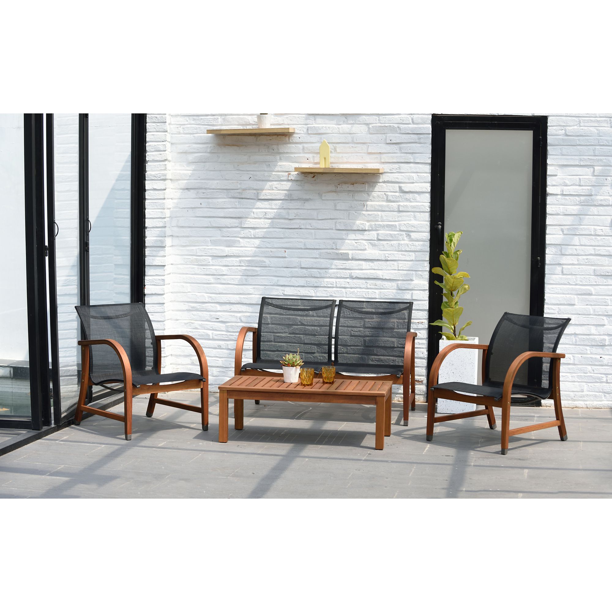 Amazonia Indiana 4-Pc. Eucalyptus Patio Set - Brown/Black