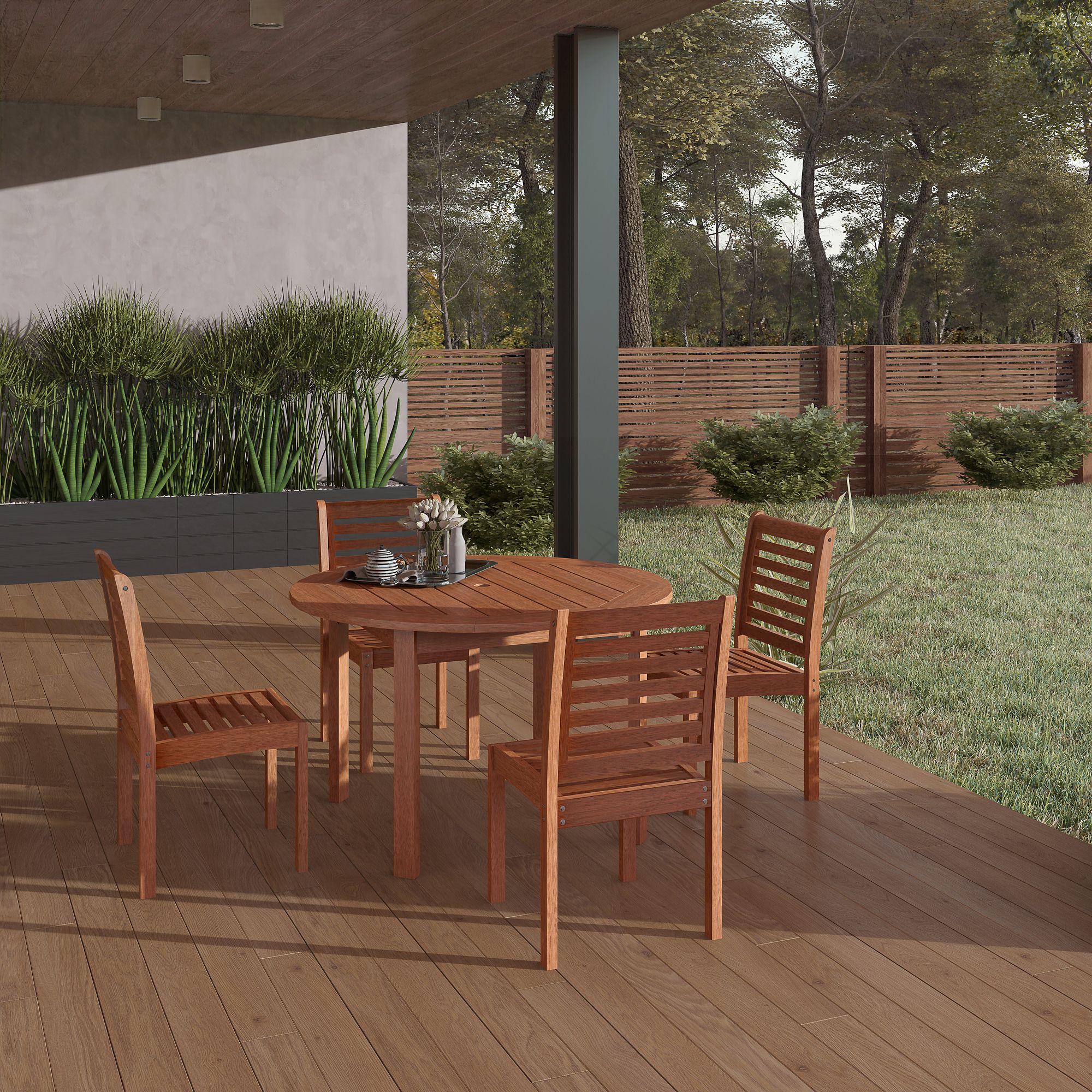 Amazonia Torino 5-Pc. Eucalyptus Round Dining Set - Brown