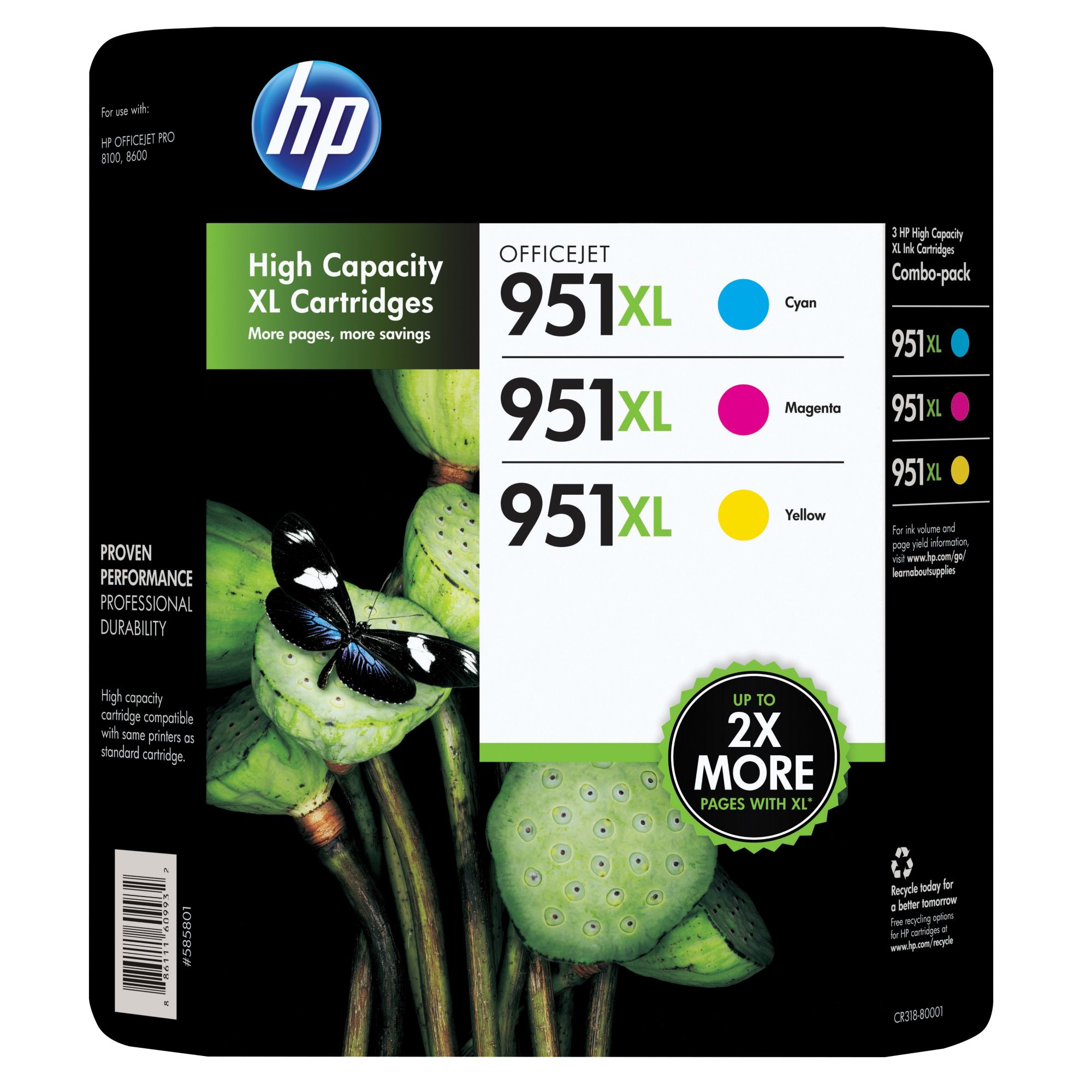 HP 951XL Color Ink Cartridges, 3 pk.