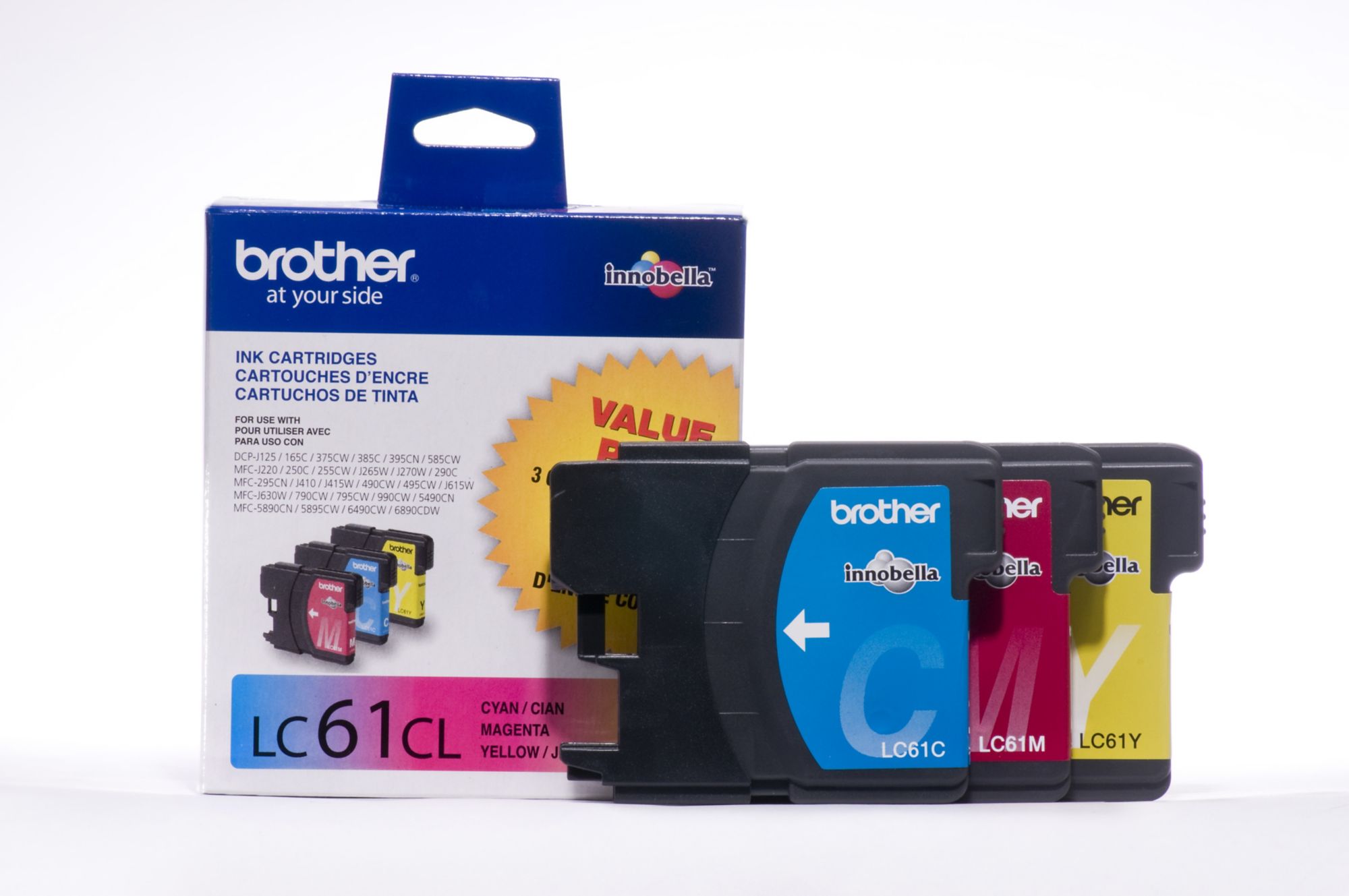 Brother LC61 Color Ink Cartridges, 3 Pack