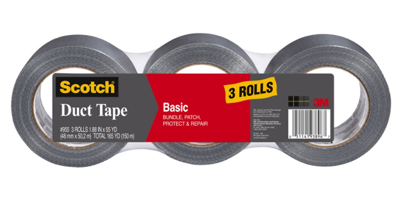 Scotch Basic Duct Tape with 1 19/50&quot; Core, 1 19/50&quot; x 1,980&quot;, 3 pk. - Silver