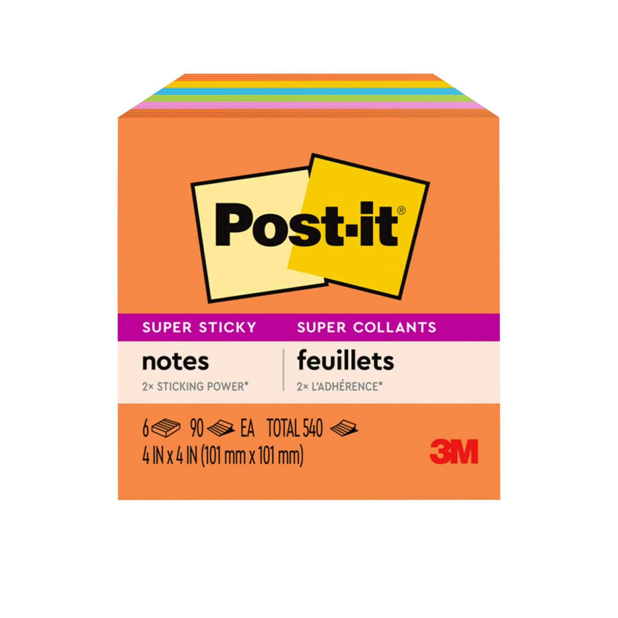 Post-it 4&quot; x 4&quot; Ruled Super Sticky Notes, 6 pk./90 ct. - Jewel Pop