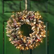 National Tree Company 24&quot; Pre-Lit and Decorated Artificial Dunhill Fir Wreath - Clear