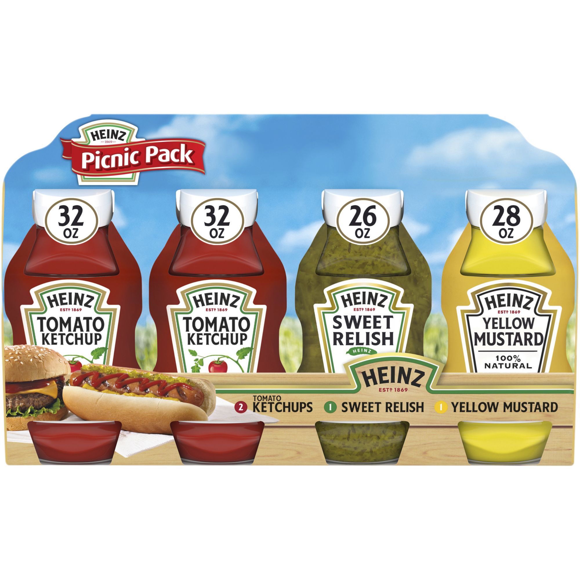 Heinz Tomato Ketchup, Sweet Relish & Natural Yellow Mustard Picnic Variety Pack