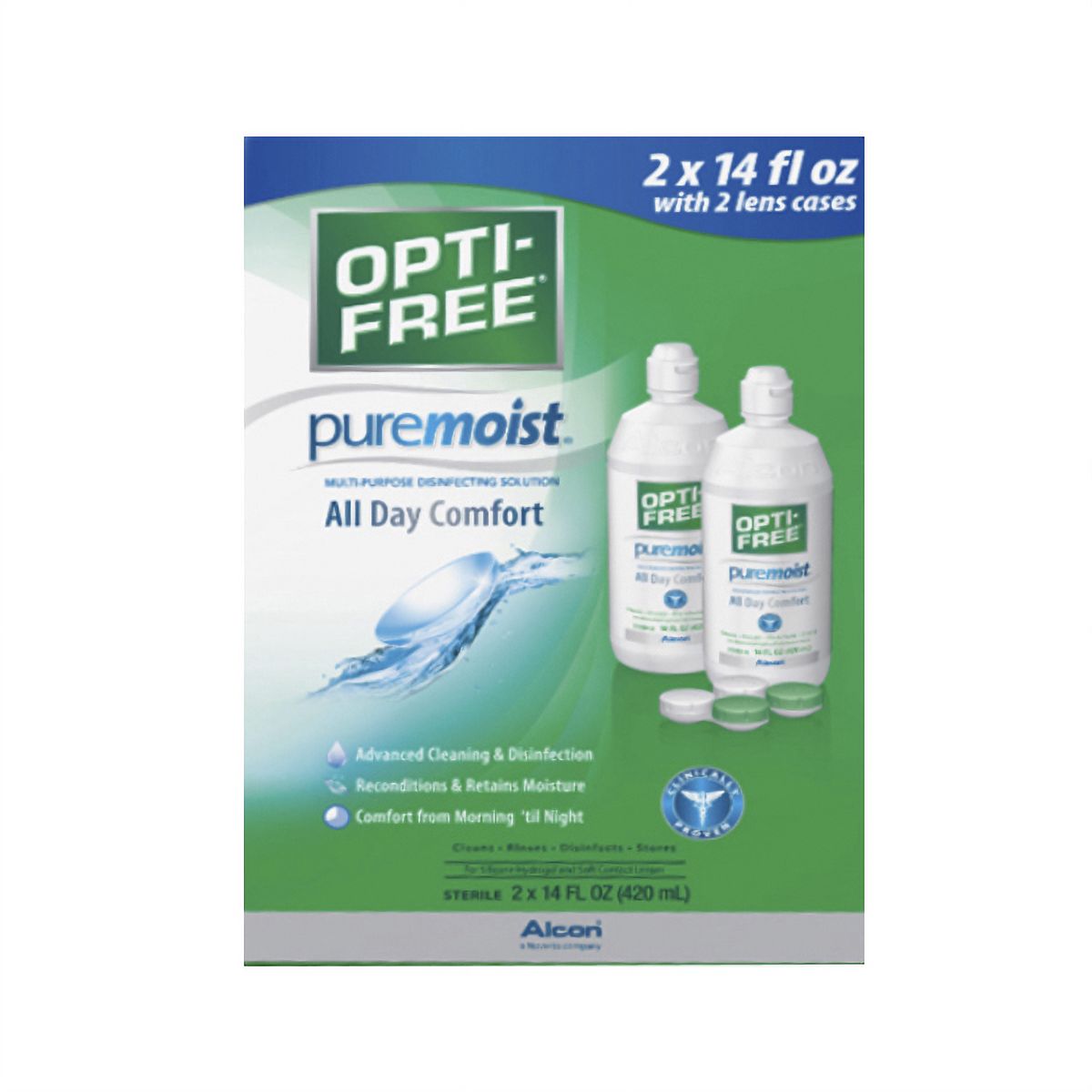 Opti-Free PureMoist Contact Lens Care Solution, 2 pk./14 fl. oz. with 2 Lens Cases