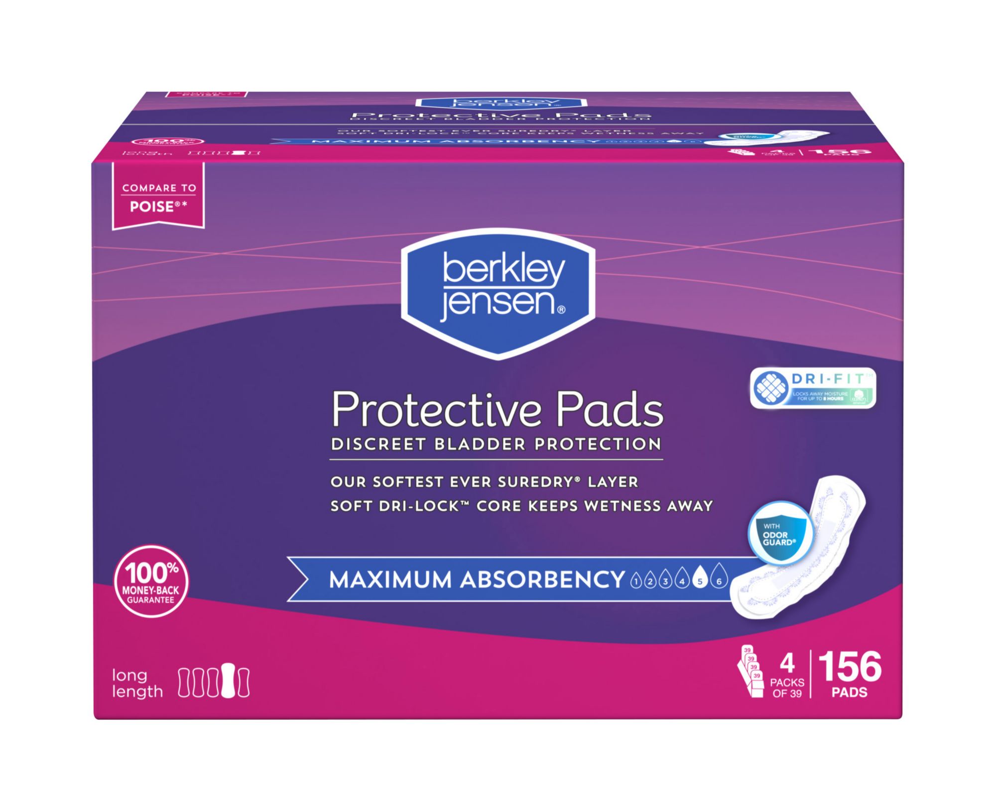 Berkley Jensen Incontinence and Post Partum Bladder Control Pad, Maximum Absorbency, 156 ct.