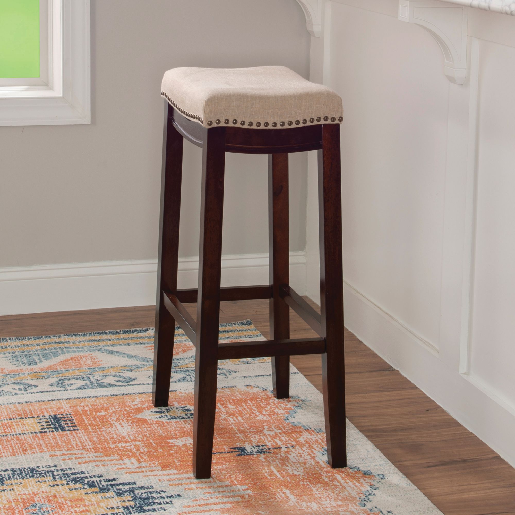 Sonia Barstool - Beige and Dark Walnut