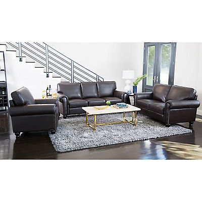 Abbyson Living Bedford 3 Piece Top-Grain Leather Living Room Sofa Set