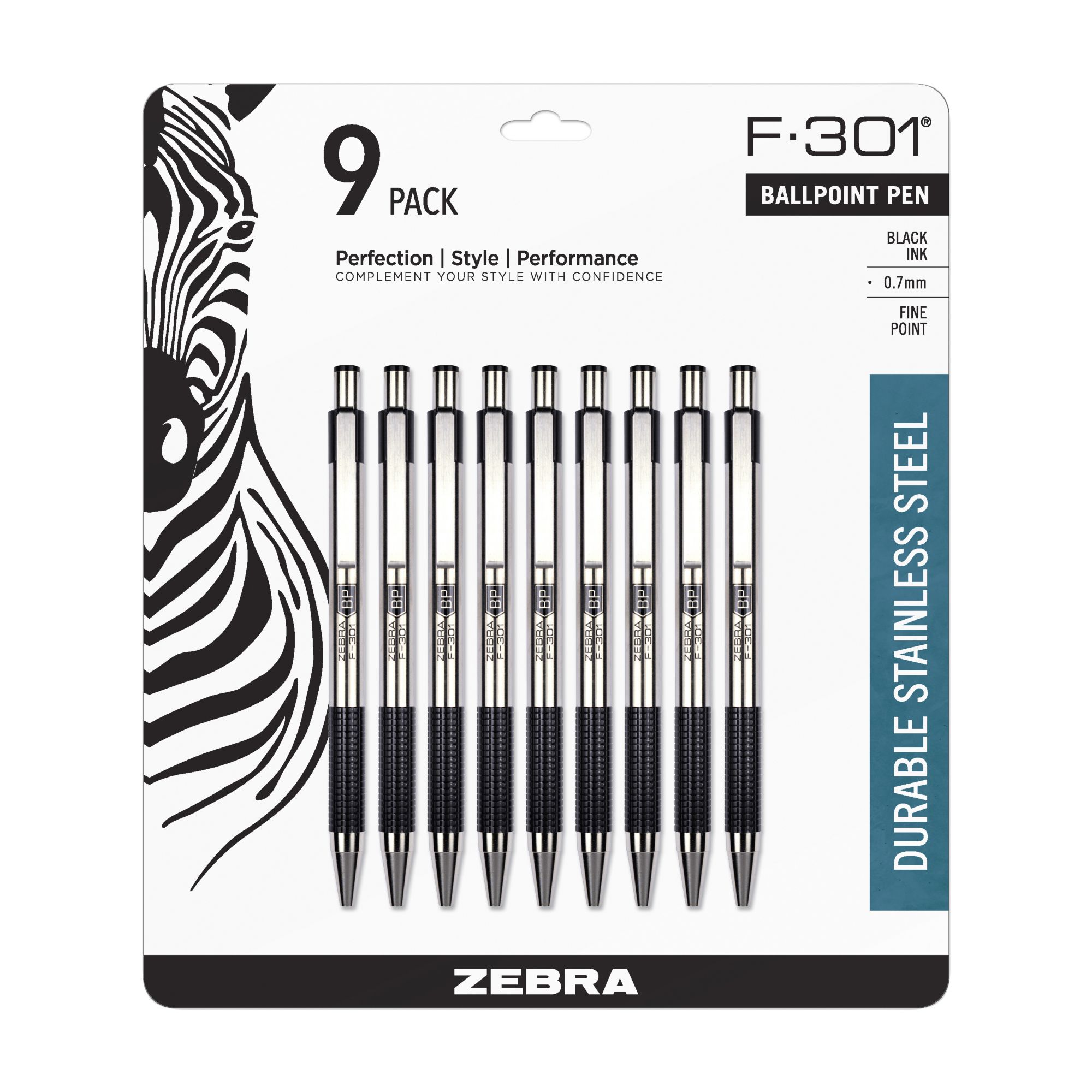 Zebra Pen F-301 Stainless Steel Ballpoint Pens - Fine Pen Point