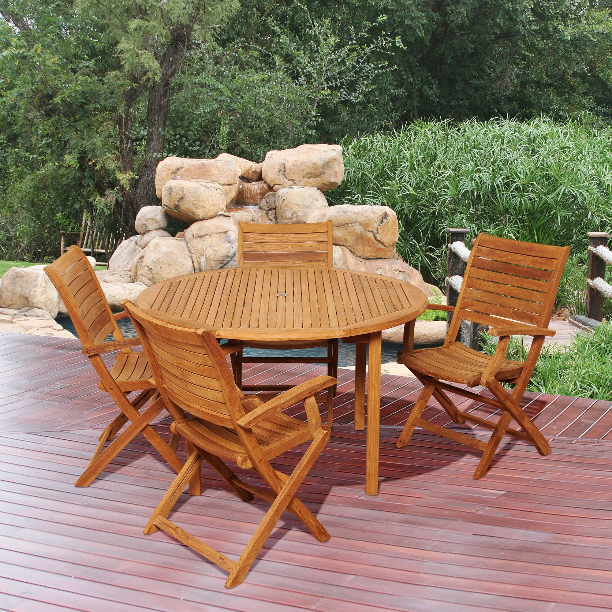 Amazonia Abelie 5-Pc. Teak Round Patio Dining Set - Natural