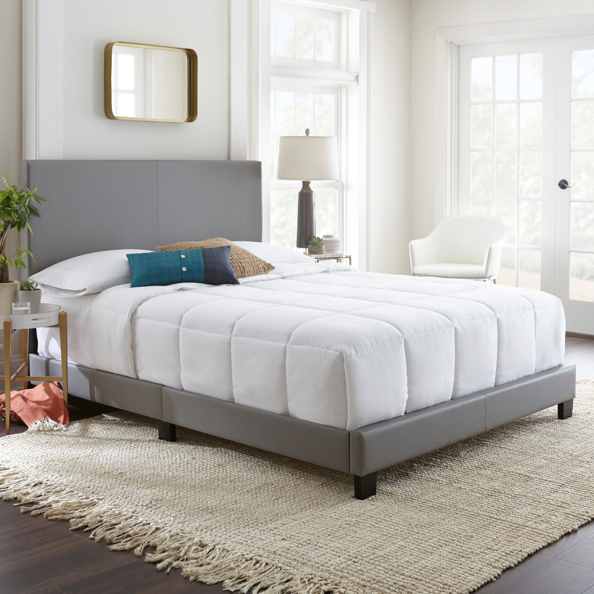 Gray leather bed frame discount