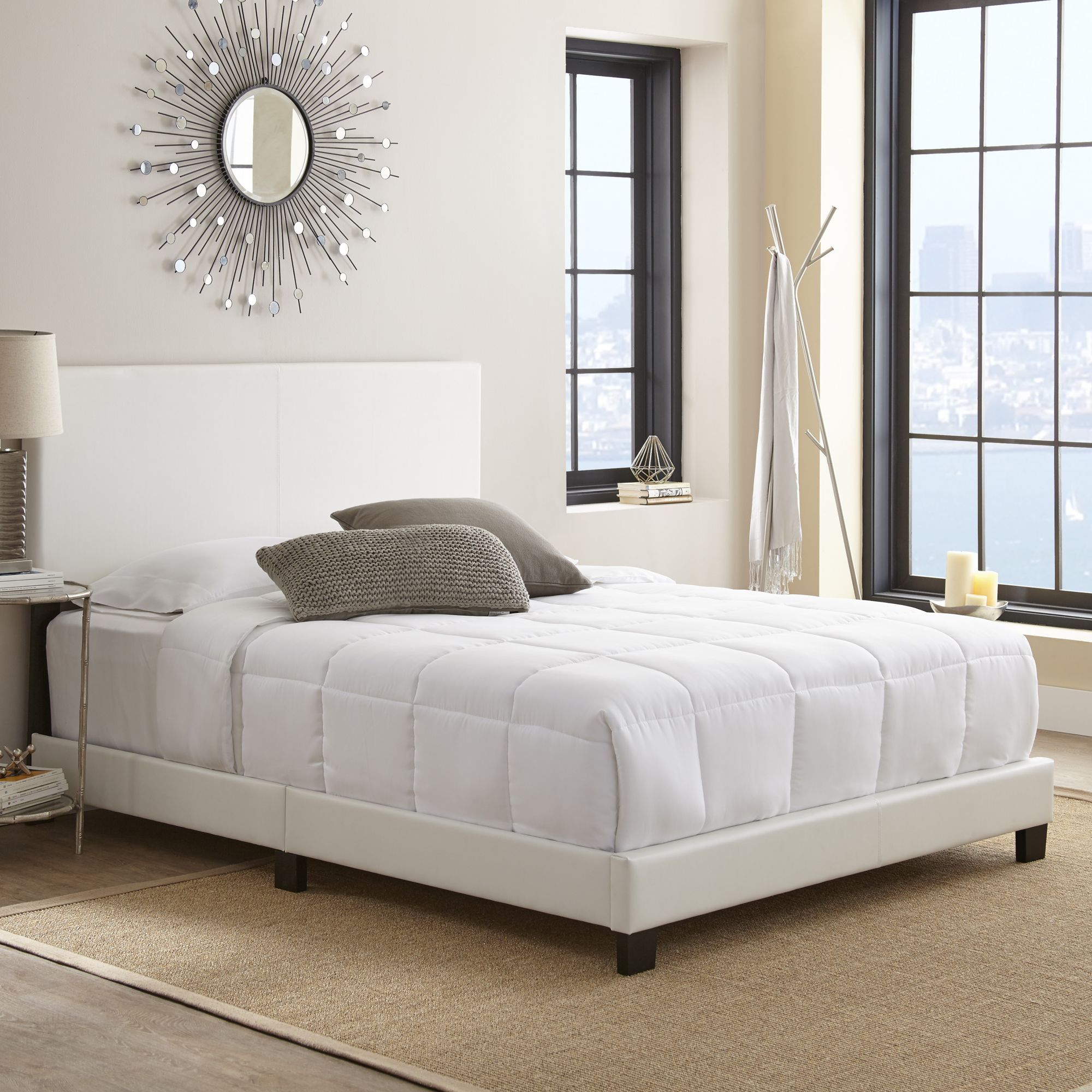 Contour Rest Garnet Queen Size Simulated Leather Platform Bed Frame - White