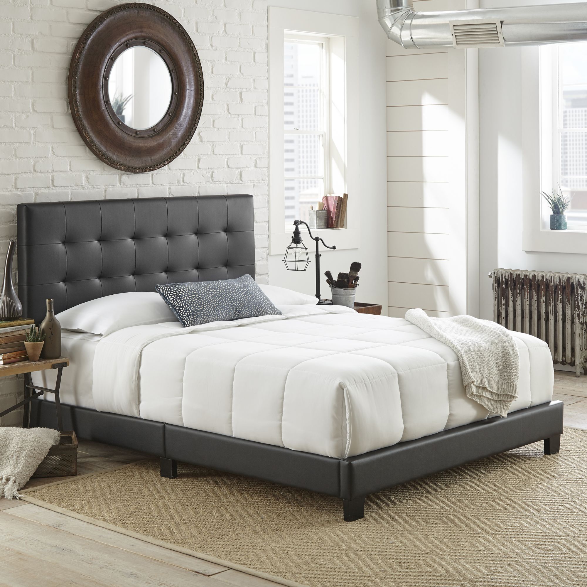 Contour Rest Michal Full Size Simulated Leather Platform Bed Frame - Black