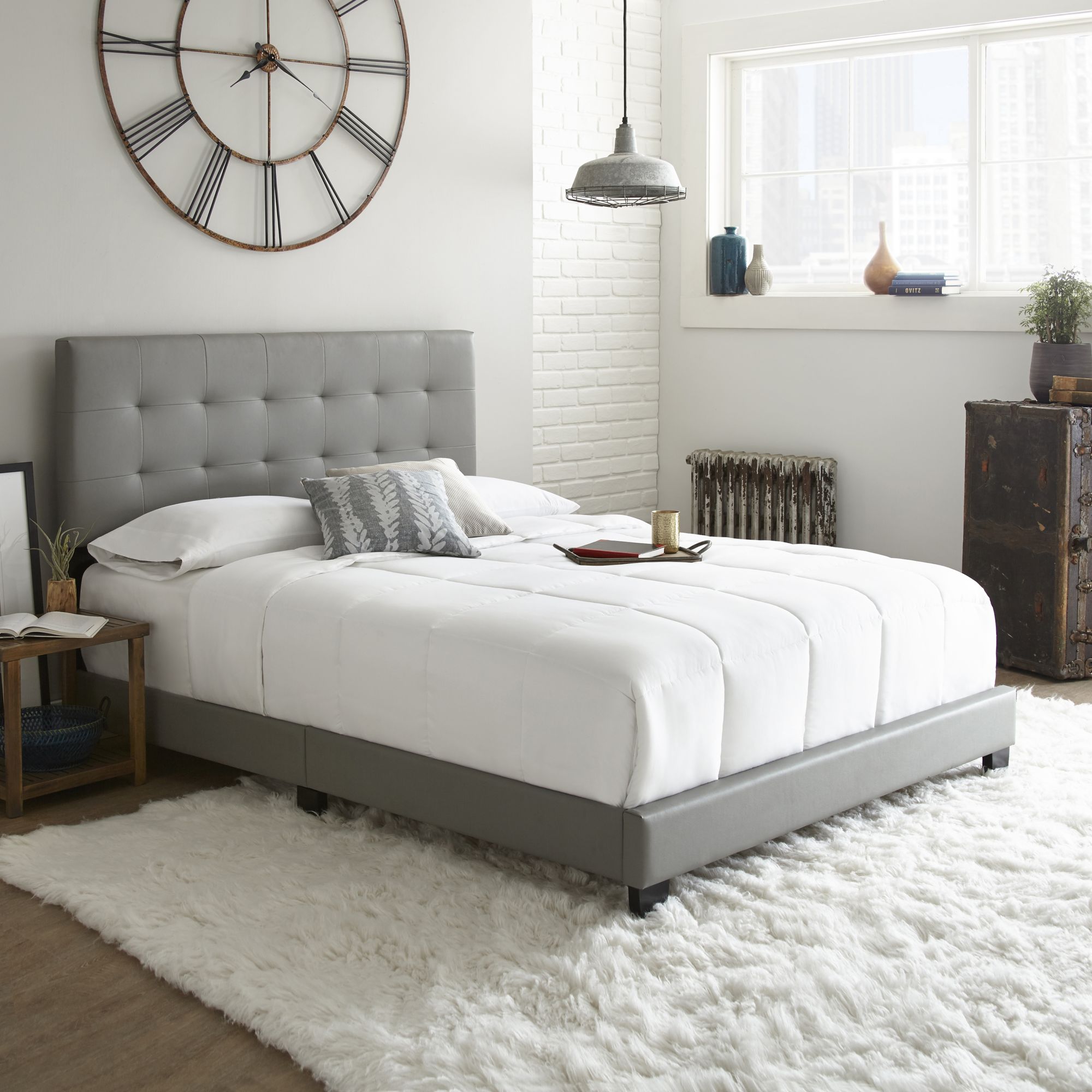 Contour Rest Michal Full Size Simulated Leather Platform Bed Frame - Gray