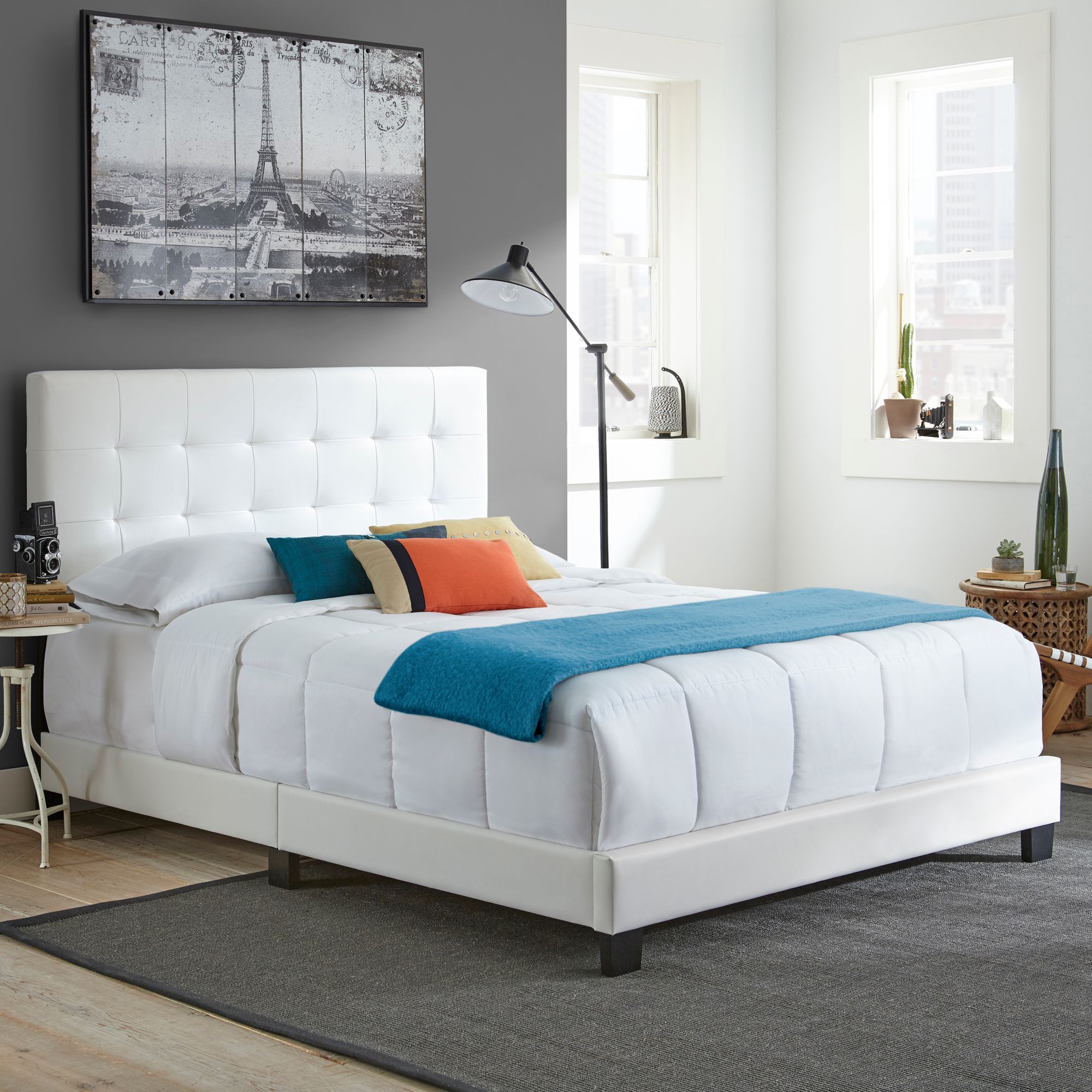 Contour Rest Michal Queen Size Simulated Leather Platform Bed Frame - White