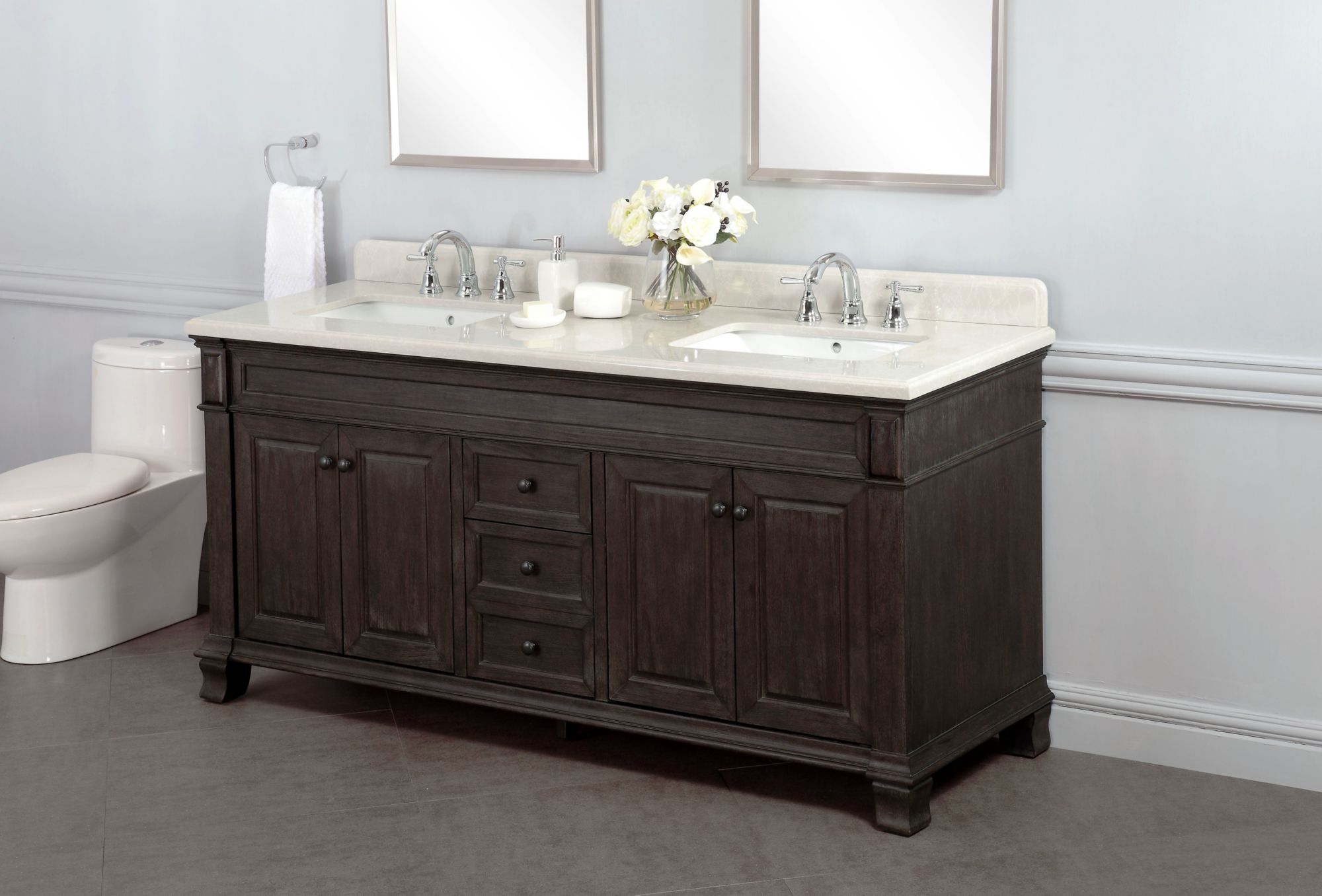 Lanza Kingsley 72 Double Sink Bathroom Vanity Distressed Dark Chocolate