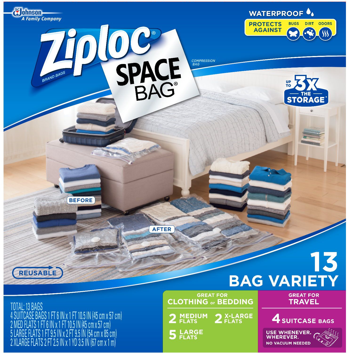 Ziploc Space Bag Variety Pack 3 ct (2 XL Flat, 1 XL Tote)