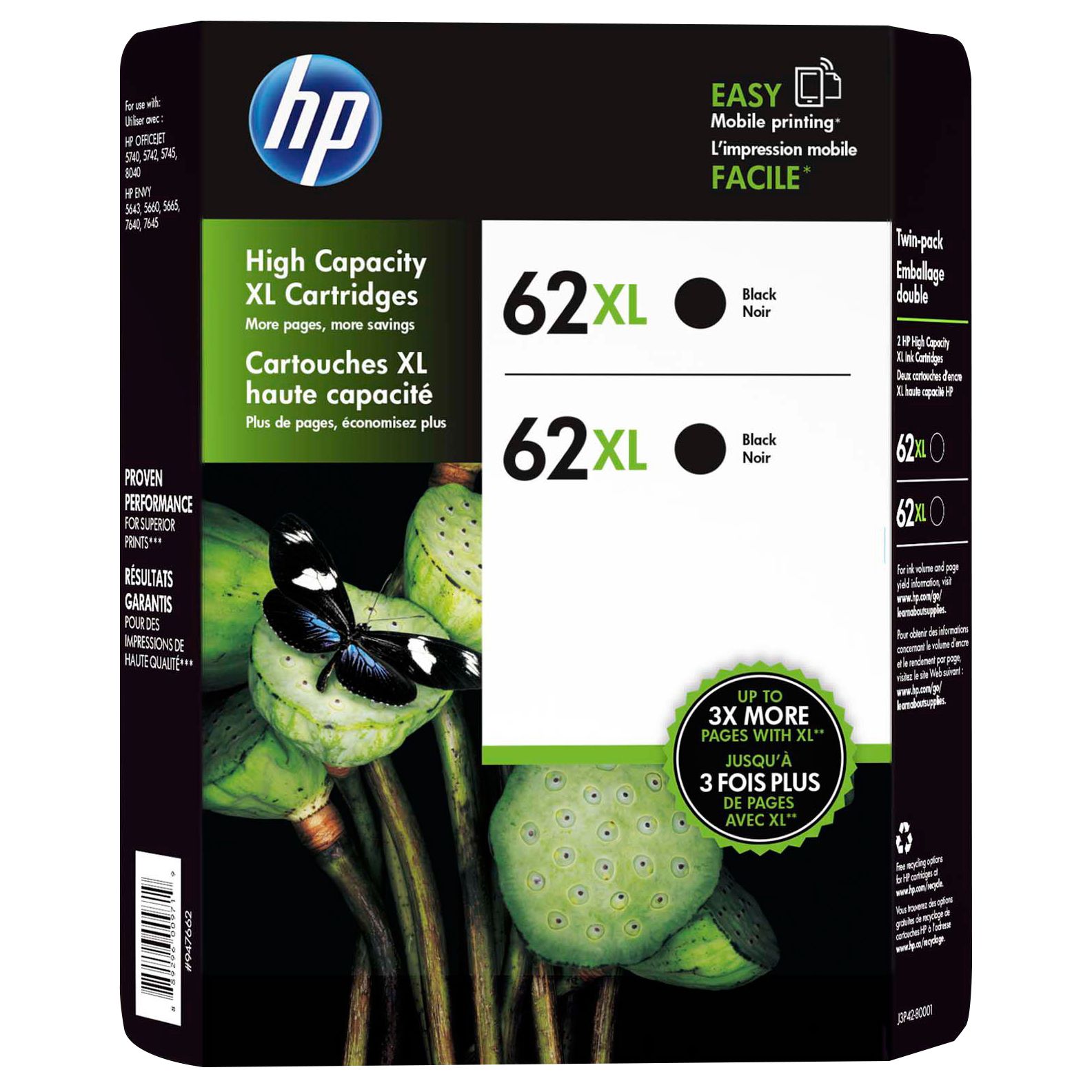 HP Inc. 62XL Black Ink Cartridges, 2 pk.