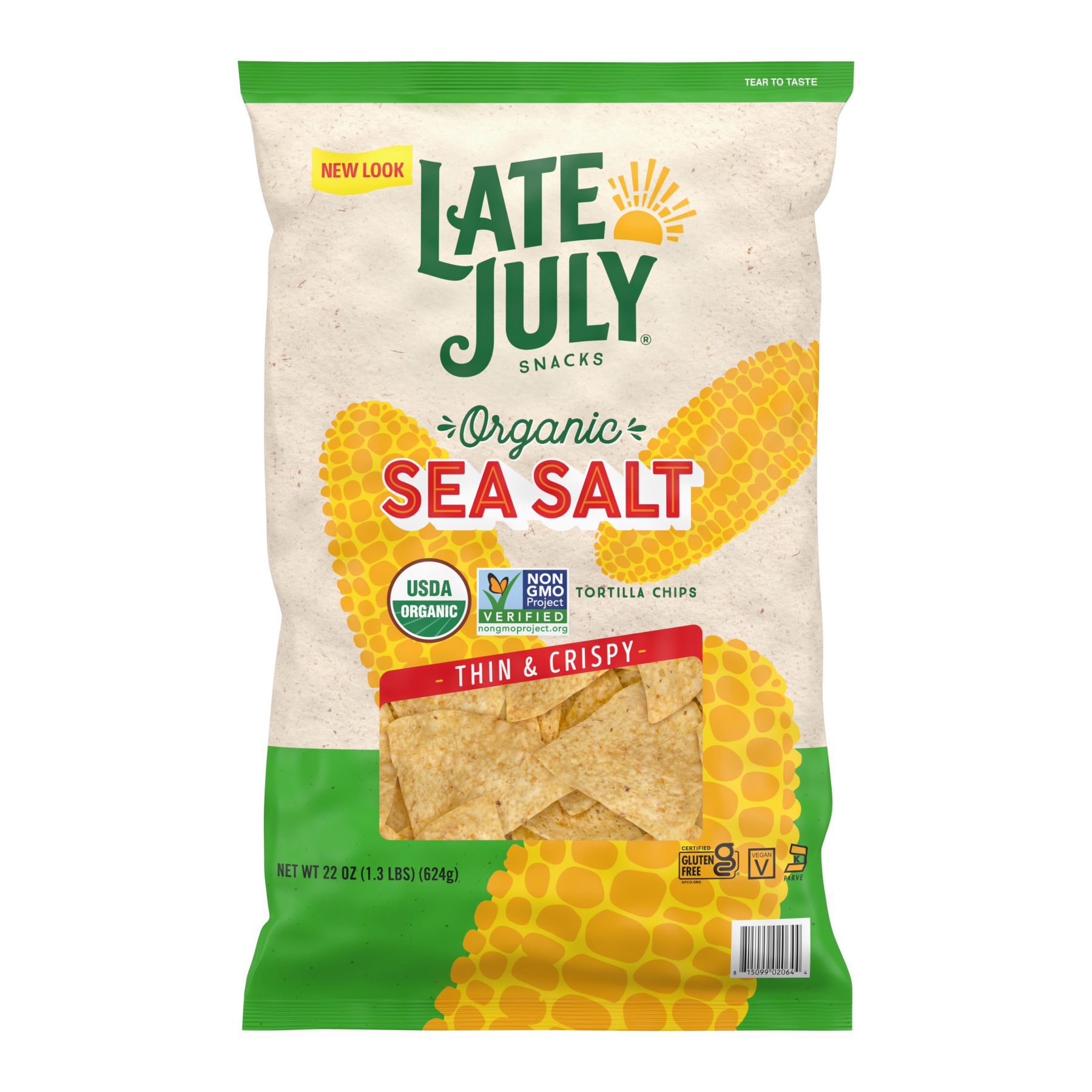 Late July Snacks, Thin and Crispy Organic Tortilla Chips, Sea Salt, 14.75  oz. Party Size Bag