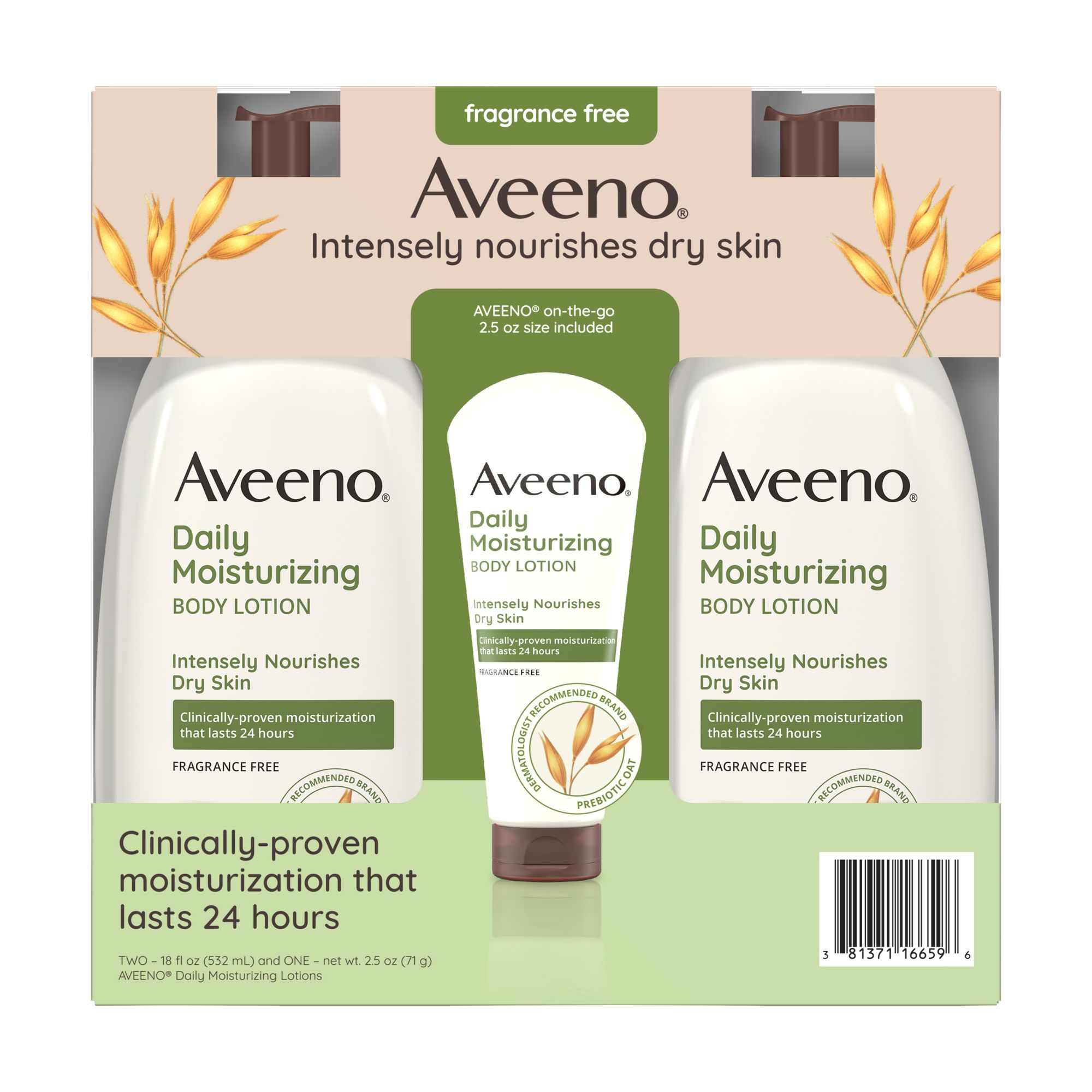 Aveeno Daily Moisturizing Lotion For Dry Skin, 2 pk./18 fl. oz. with Bonus 2.5 oz. Bottle