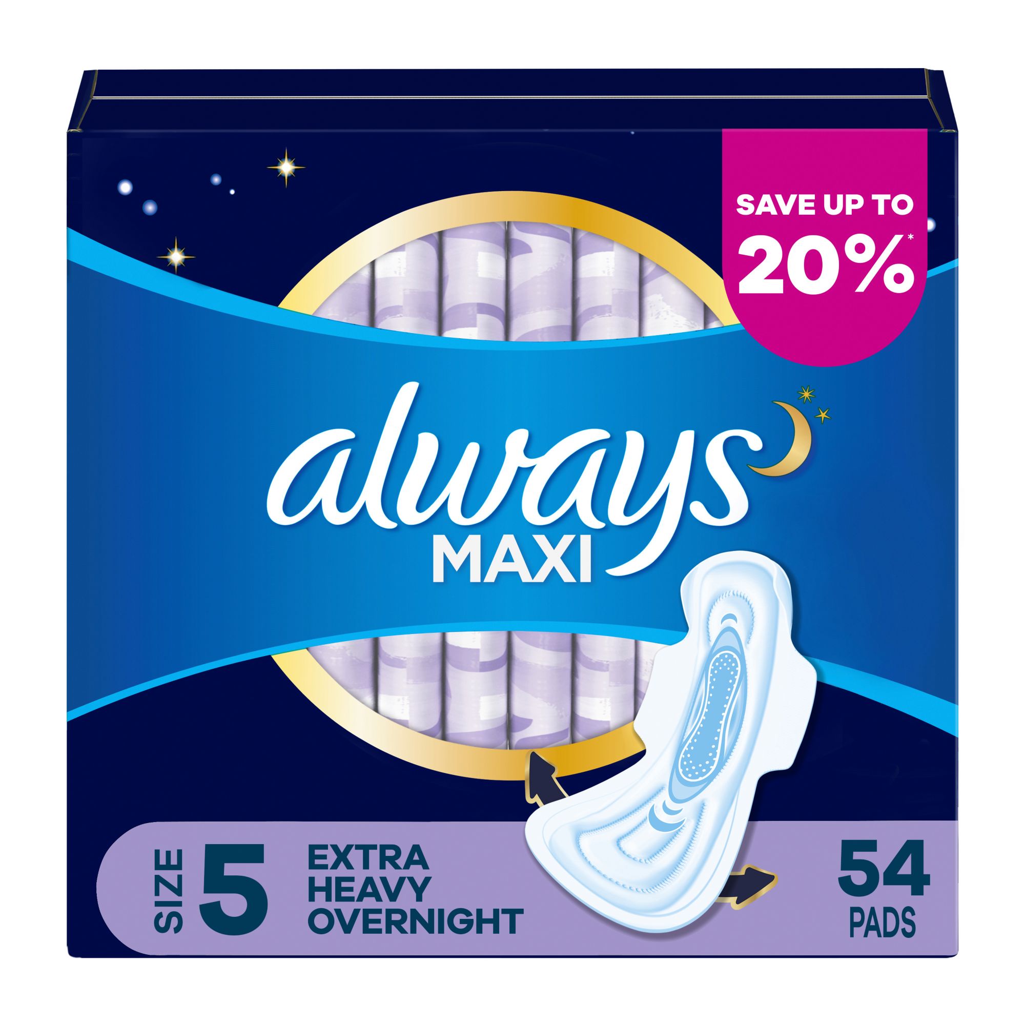 Always Maxi Overnight - Extra Heavy - 54 Count, 1 unit - Dillons Food Stores