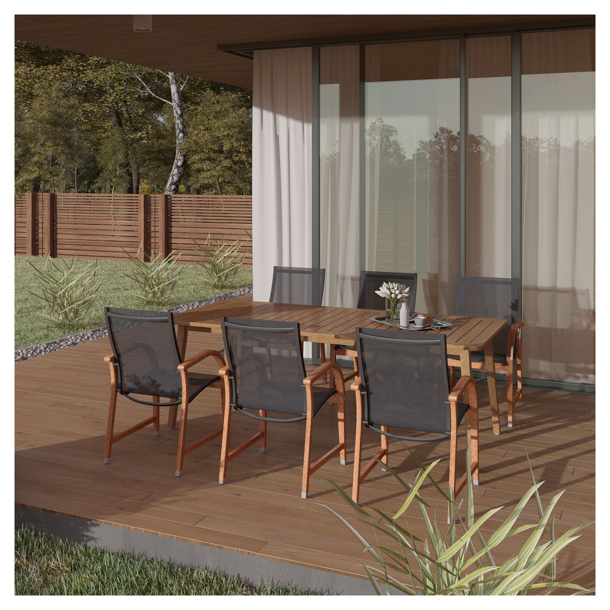 Amazonia Indiana 7-Pc. Eucalyptus Outdoor Dining Set - Brown/Black