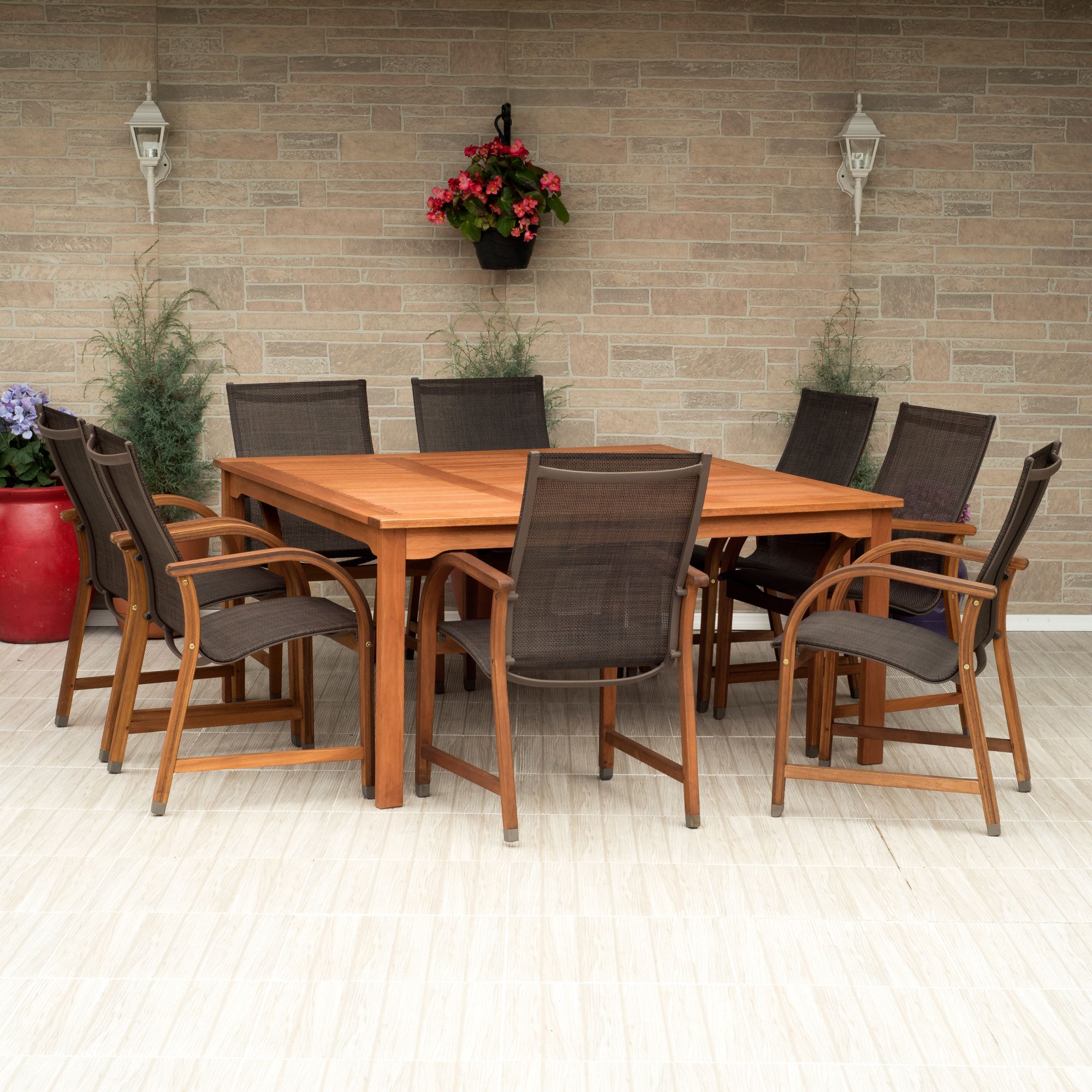 Amazonia Indiana 9-Pc. Square Eucalyptus Outdoor Dining Set - Brown