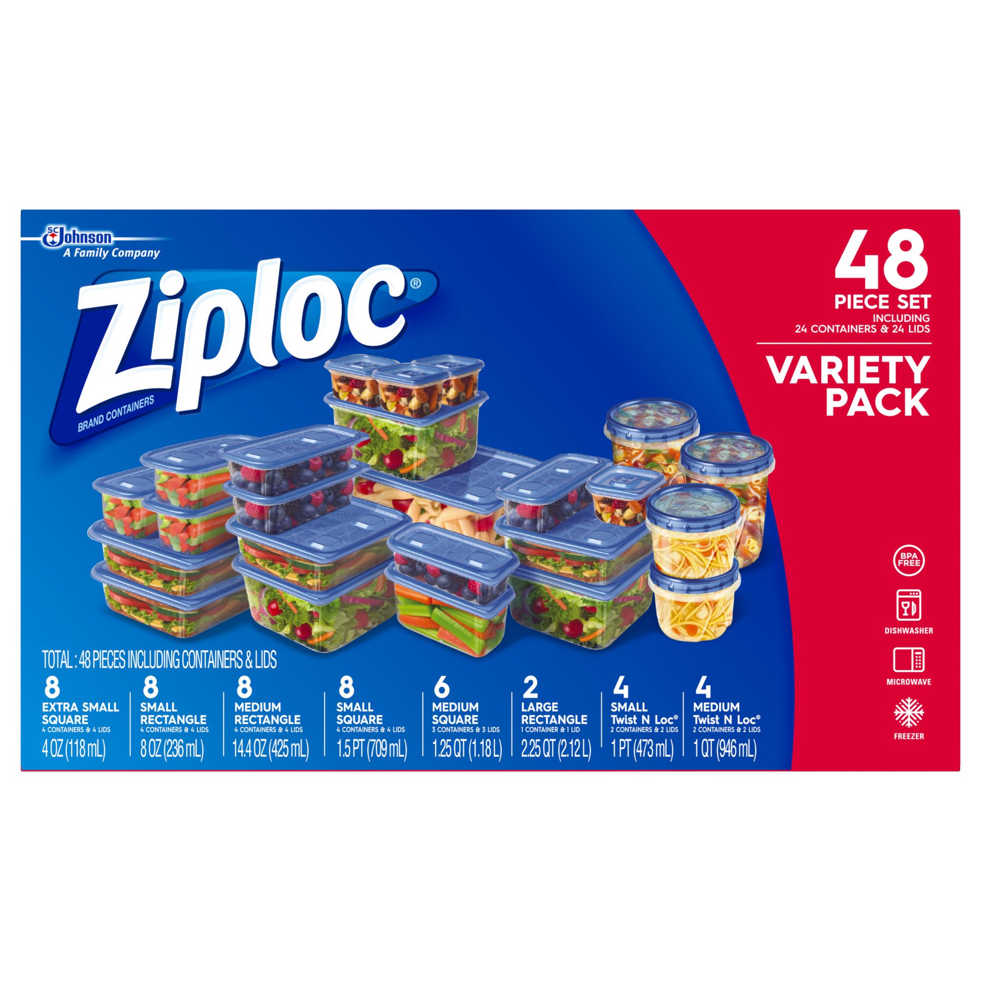 Ziploc 70935 Food Container, 24 oz Capacity, Plastic, Cle