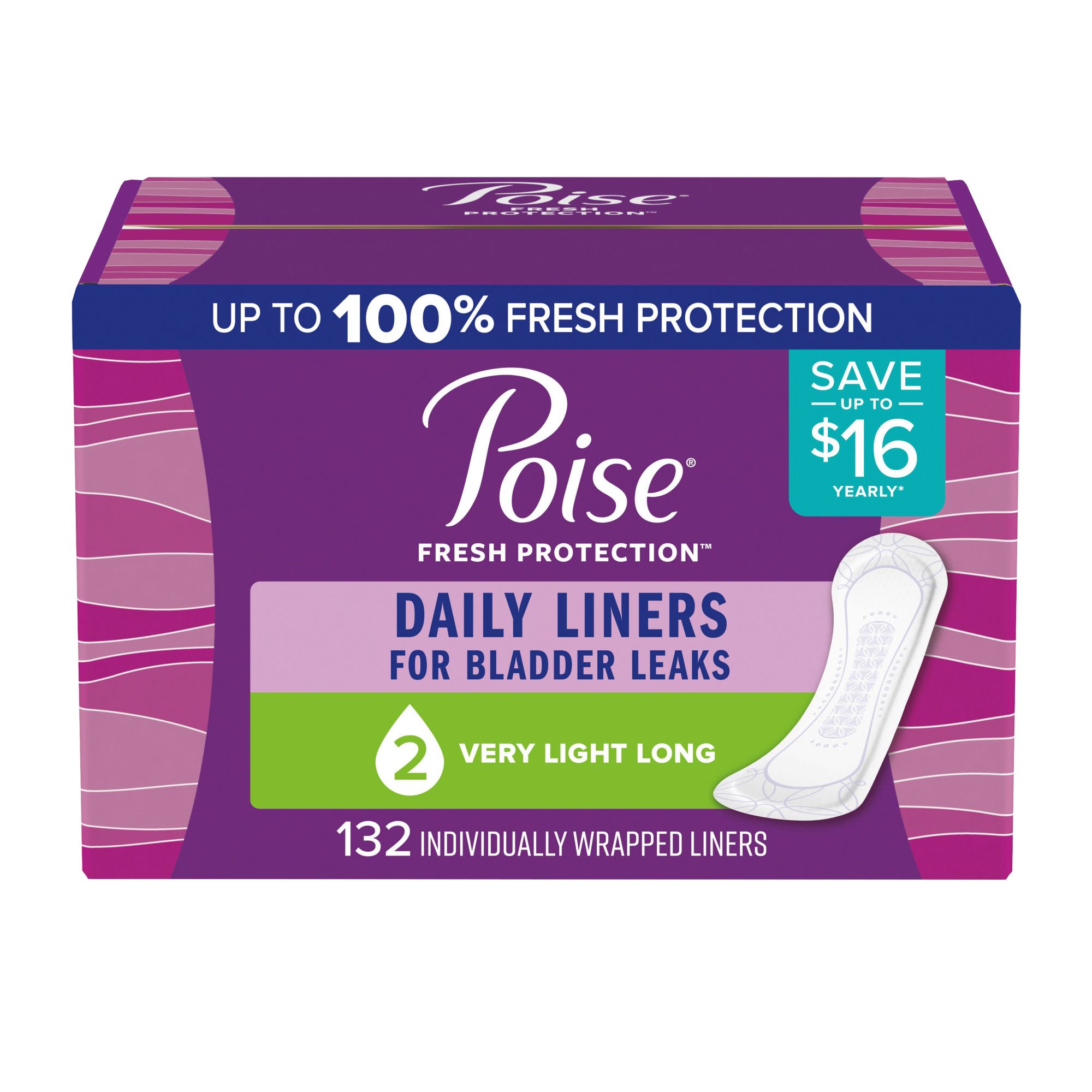Poise Incontinence Panty Liners, Very Light Absorbency, Long, 132 Count