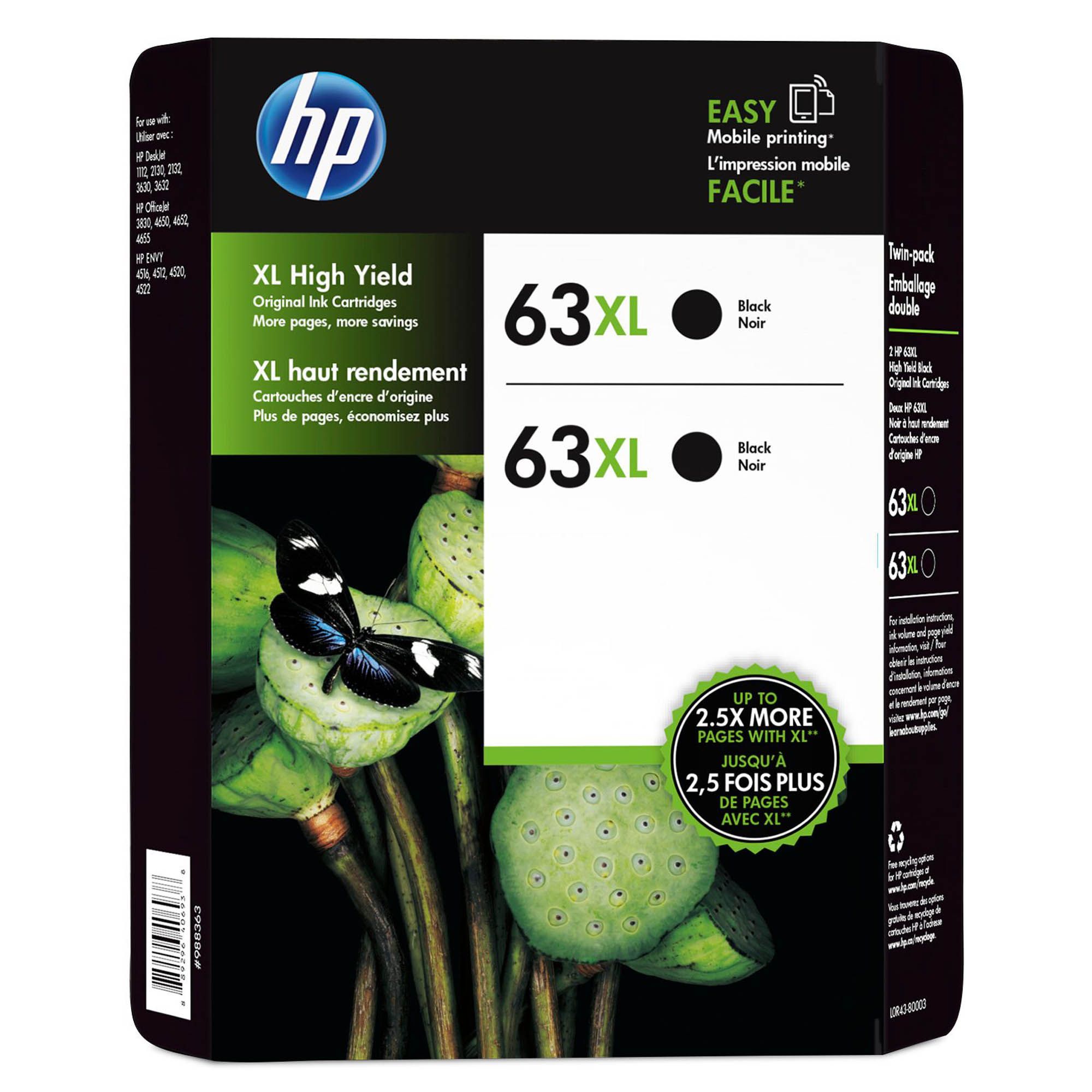 HP Inc. 63XL Black Ink Cartridges, 2 pk.