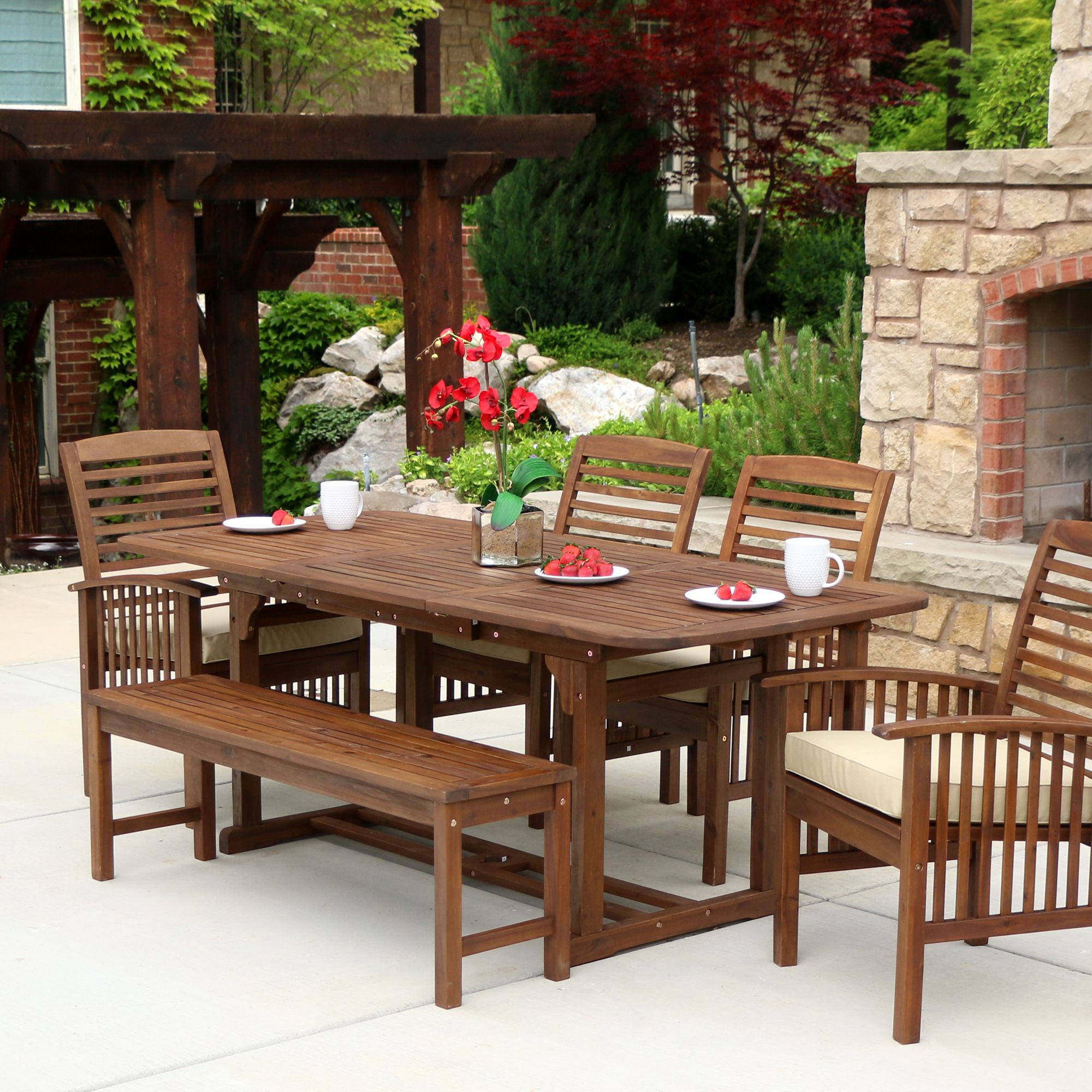 W. Trends 6-Pc. Acacia Wood Patio Dining Set - Dark Brown