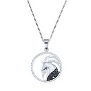 .11 ct. t.w. Black Diamond Zodiac Pendant Necklace in Sterling Silver - Capricorn