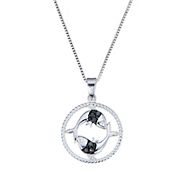 .11 ct. t.w. Black Diamond Zodiac Pendant Necklace in Sterling Silver - Pisces