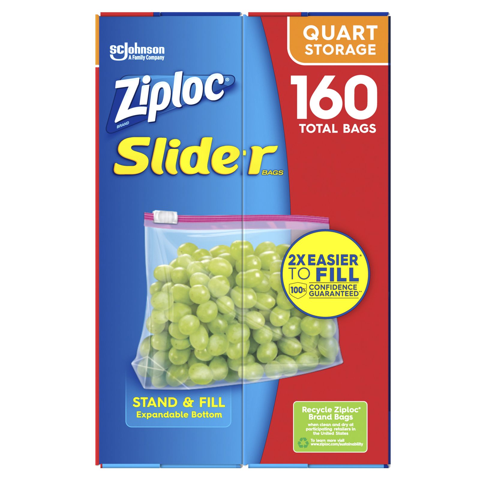 Ziploc Slider Storage Bags - 160 Count - Quart