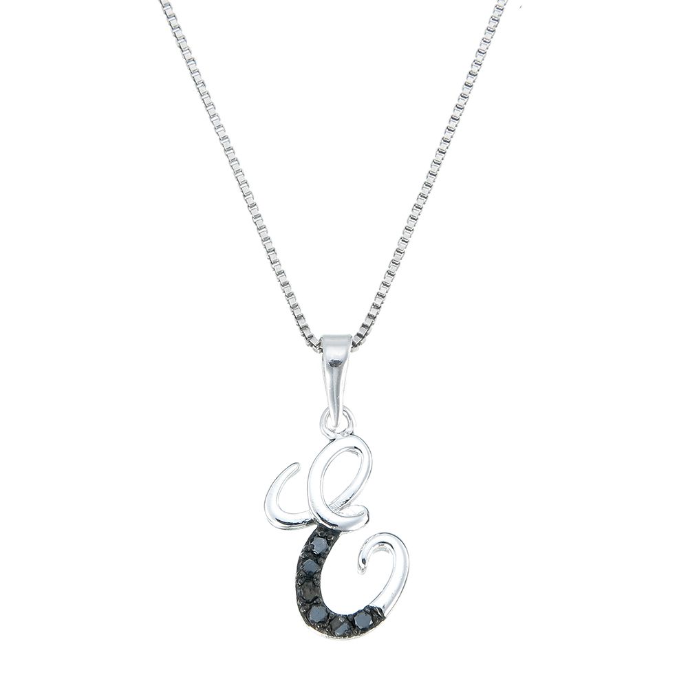 .11 ct. t.w. Black Diamond Alphabet Pendant Necklace in Sterling Silver - E