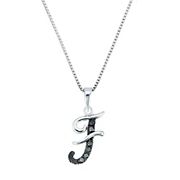 .11 ct. t.w. Black Diamond Alphabet Pendant Necklace in Sterling Silver - F