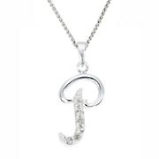 .11 ct. t.w. Diamond Alphabet Pendant Necklace in Sterling Silver - P
