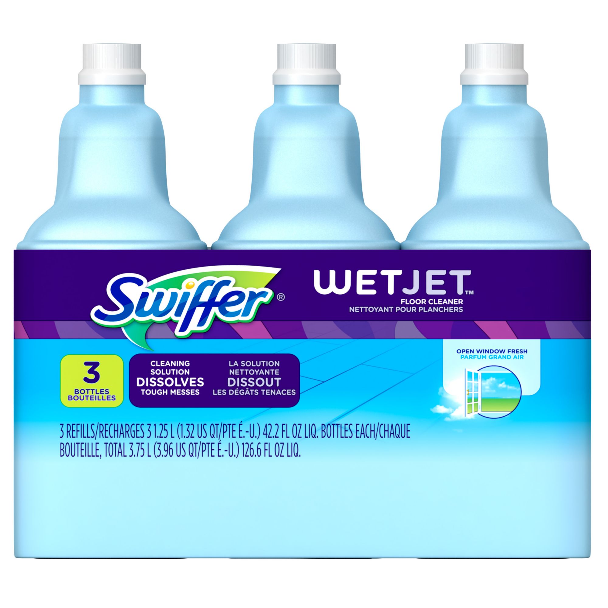 Swiffer WetJet Multi-Purpose Open Window Fresh Scent Floor Cleaner Solution Refill, 3 pk./1.25L