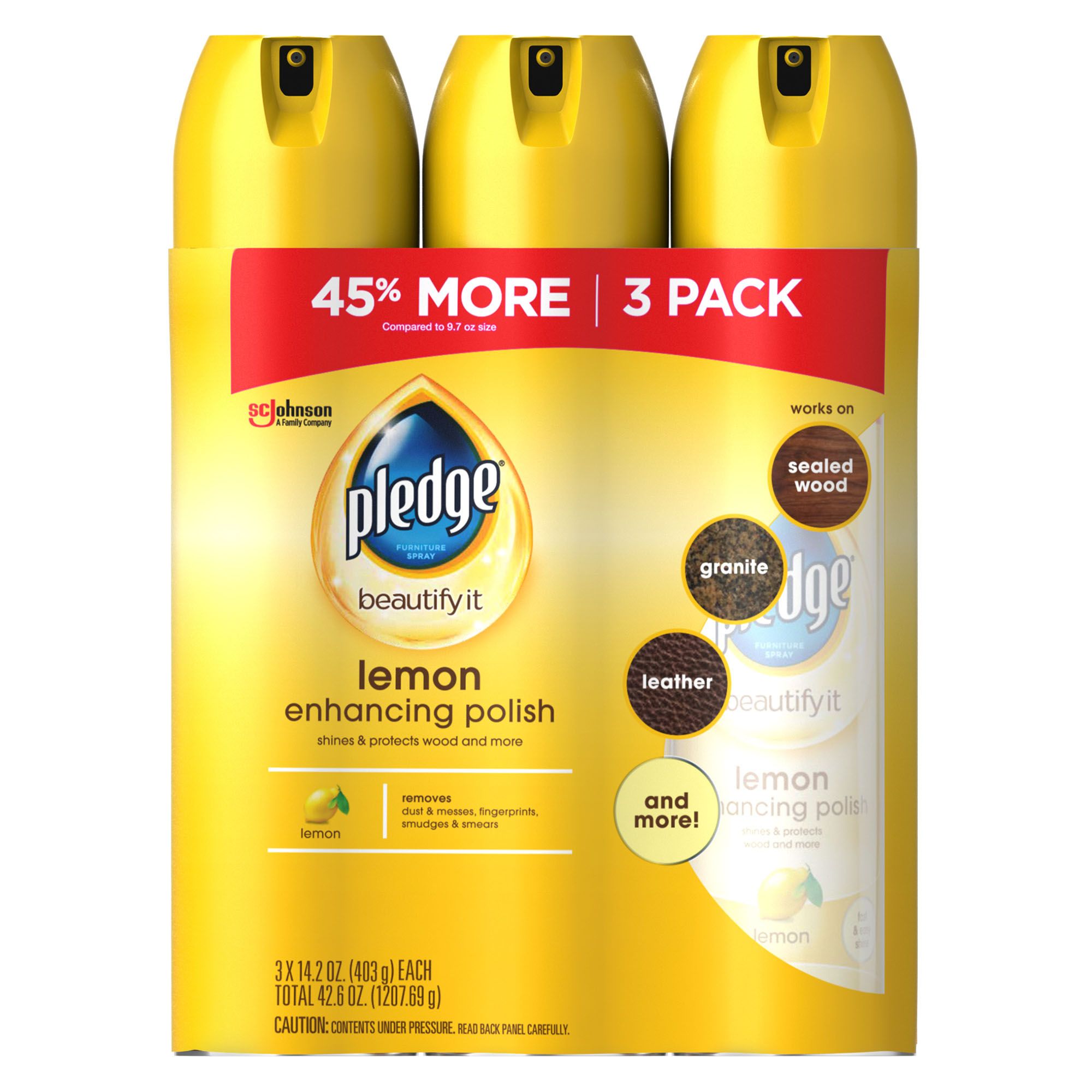 Pledge Lemon Clean Furniture Polish, 3 pk./14.2 oz.