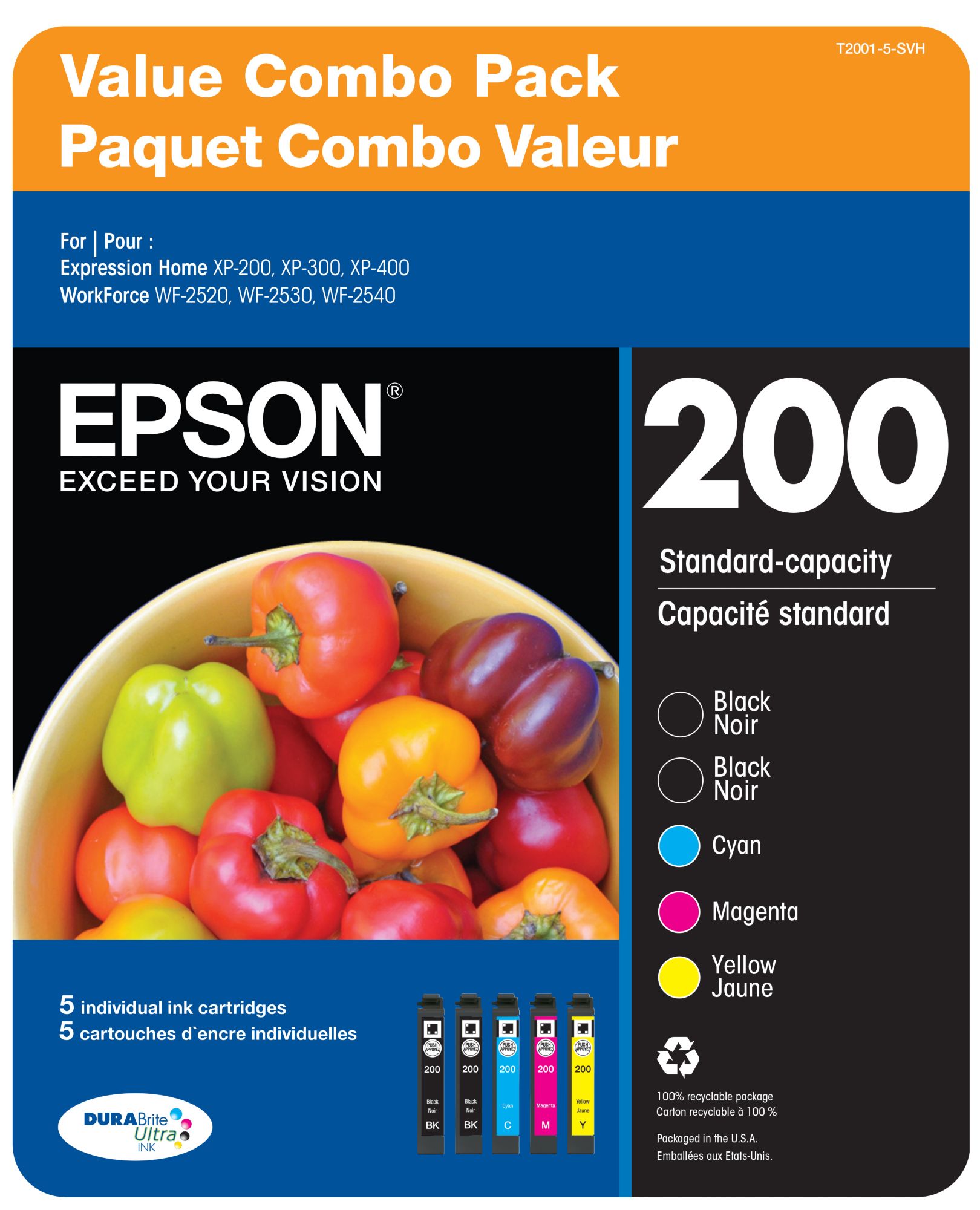 Epson T200 Series Multi-Color Combo Ink Pack, 5 ct.