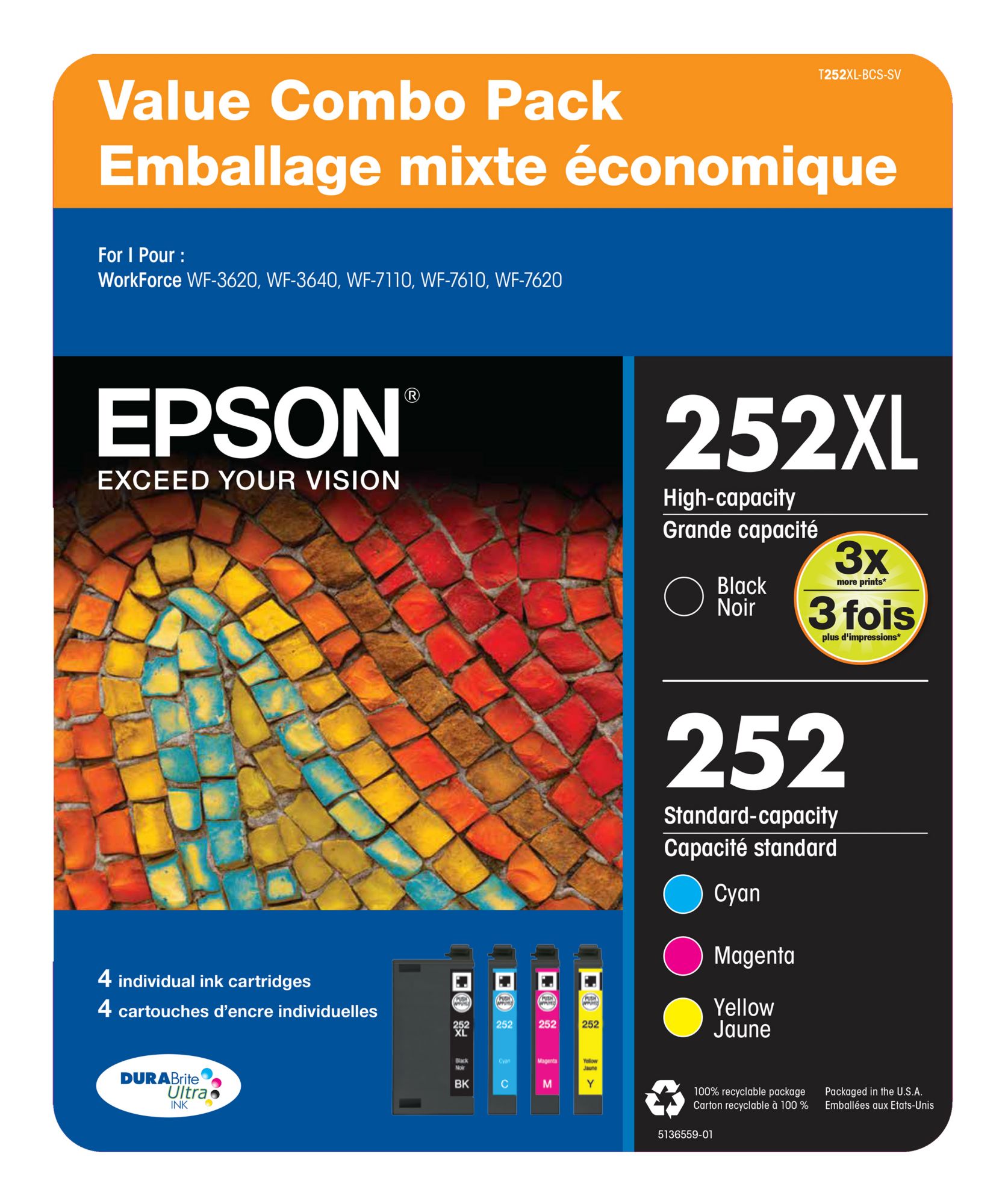 Epson T252XL Multi-Color Combo Ink Pack, 4 ct.