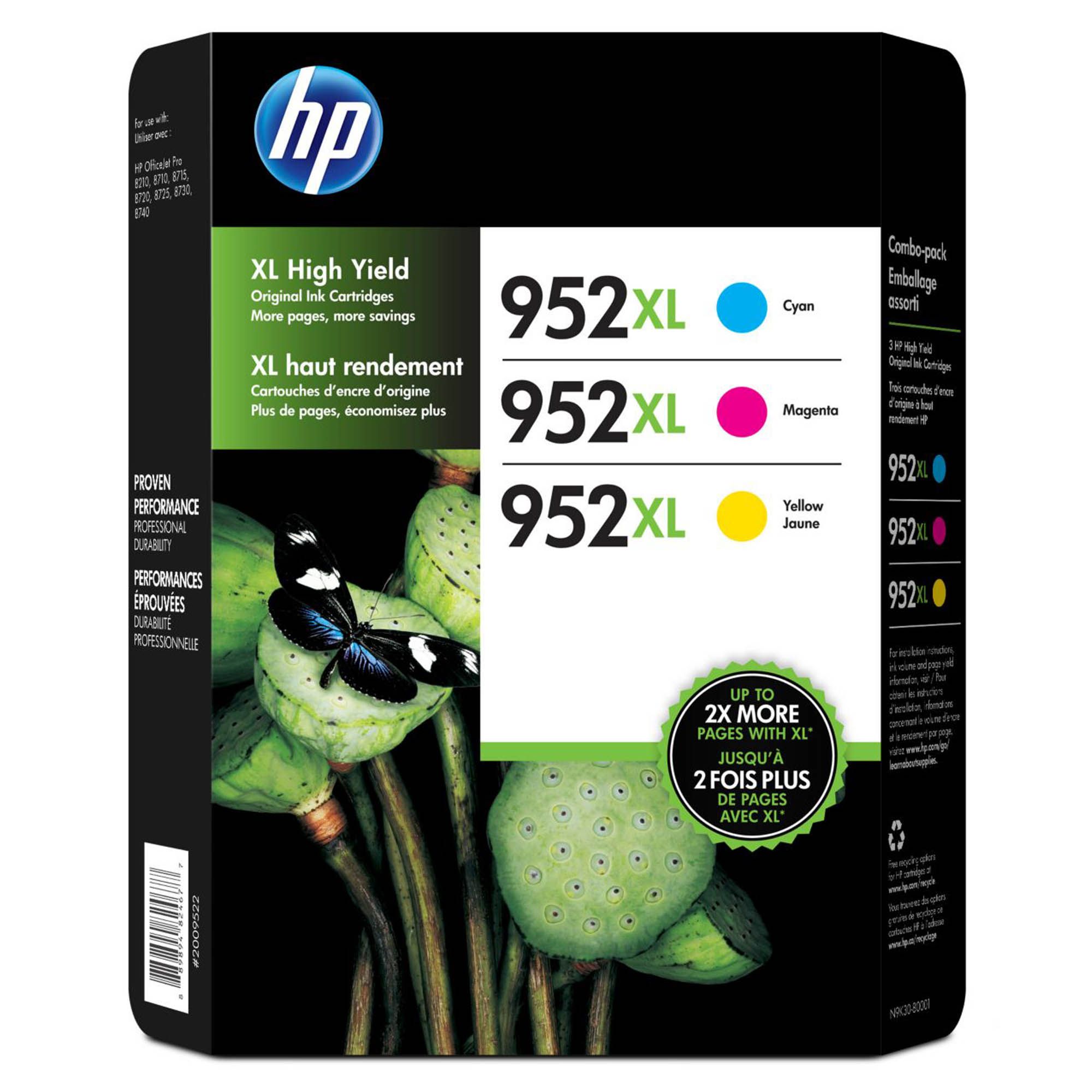 HP Inc. 952XL High-Yield Color Ink Cartridges, 3 pk.