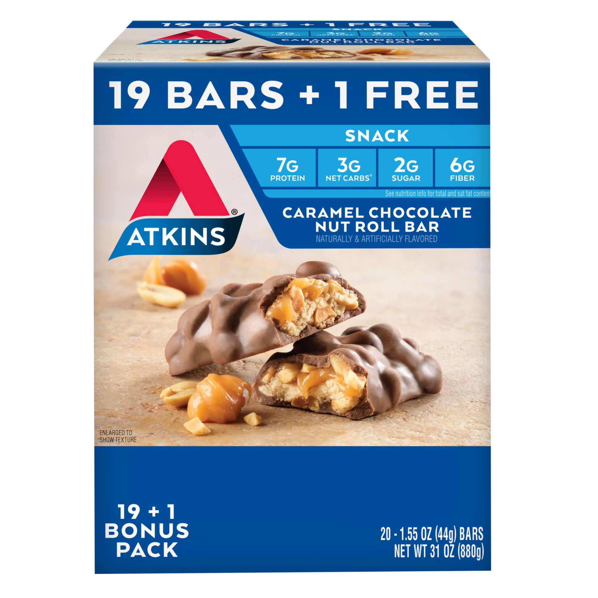 Atkins Caramel Chocolate Nut Roll Bar, 19 ct. with 1 Bonus/1.55 oz.