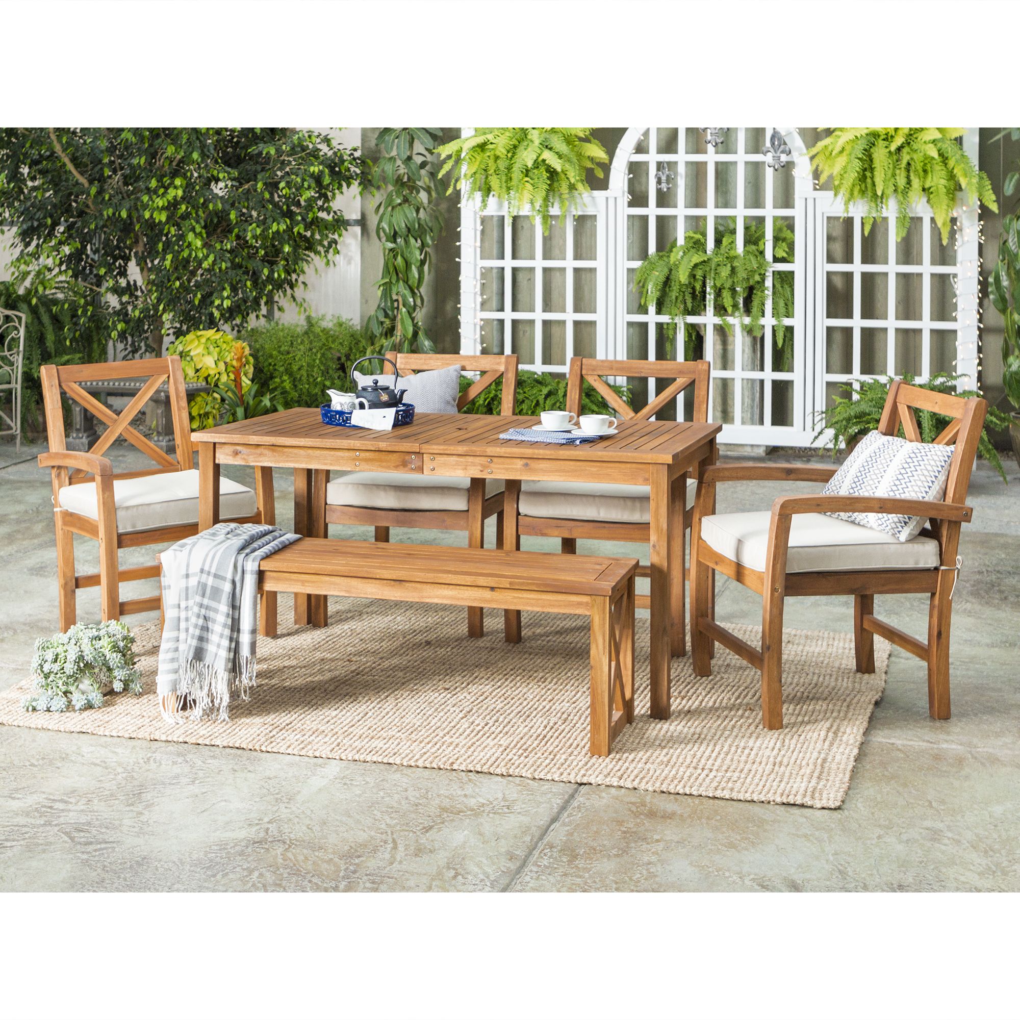 W Trends 6 Pc Acacia Wood Outdoor Dining Set Brown Bjs