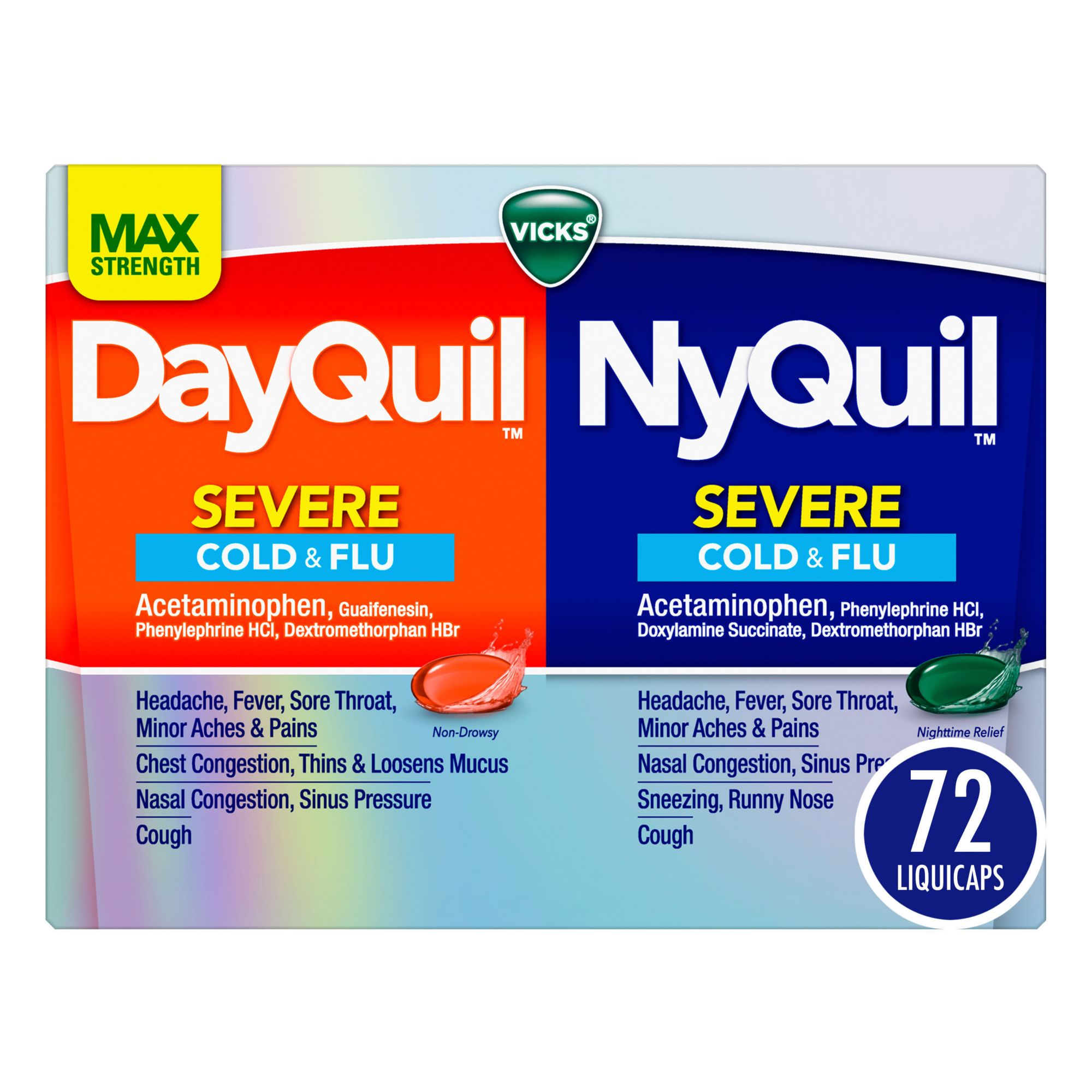 Vicks DayQuil/NyQuil Severe Cold & Flu Relief LiquiCaps Combo Pack, 72 ct.